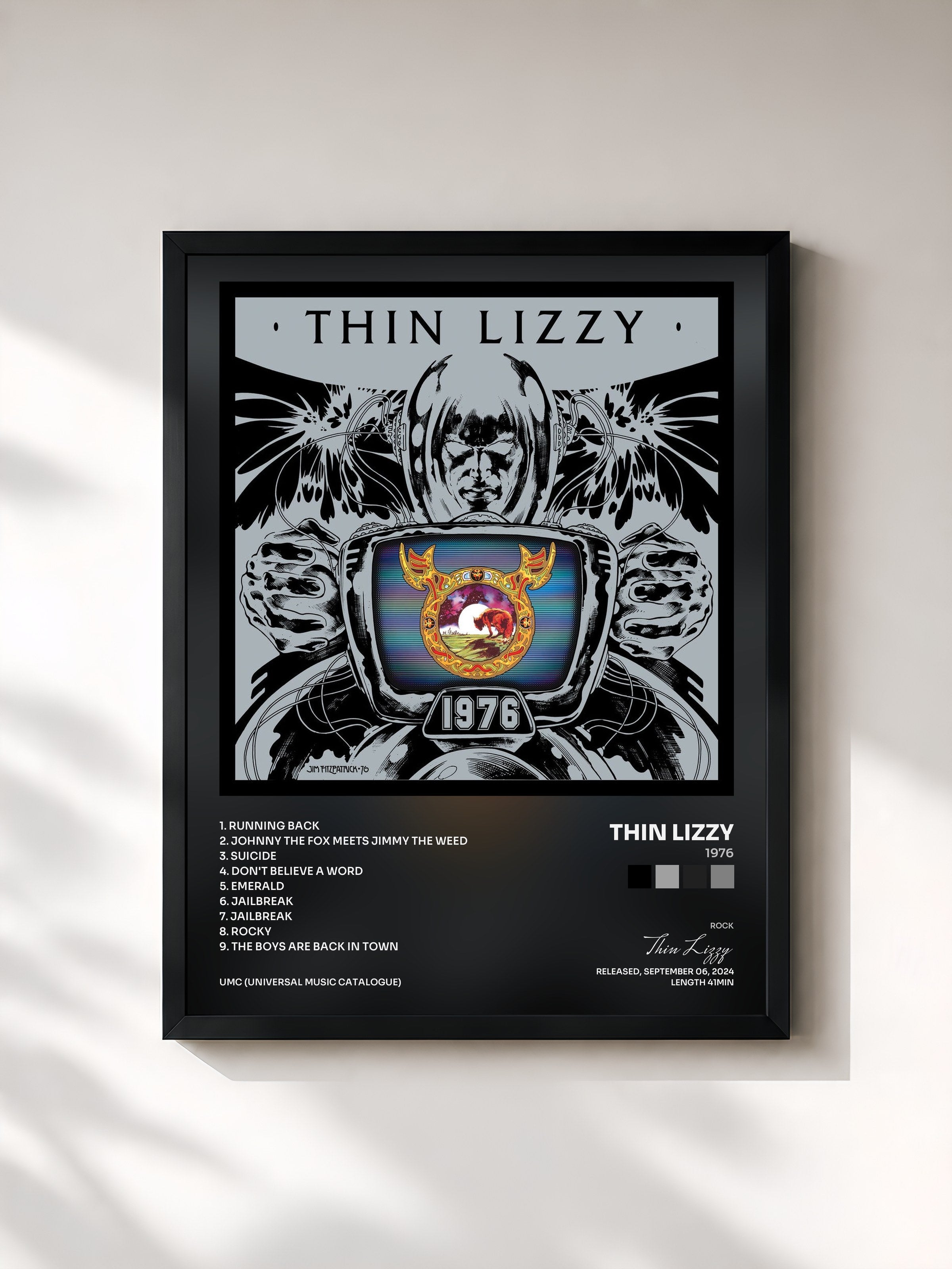 #noir Tableau de l'album 1976 de Thin Lizzy, cadre noir, imprimé et encadré en France
