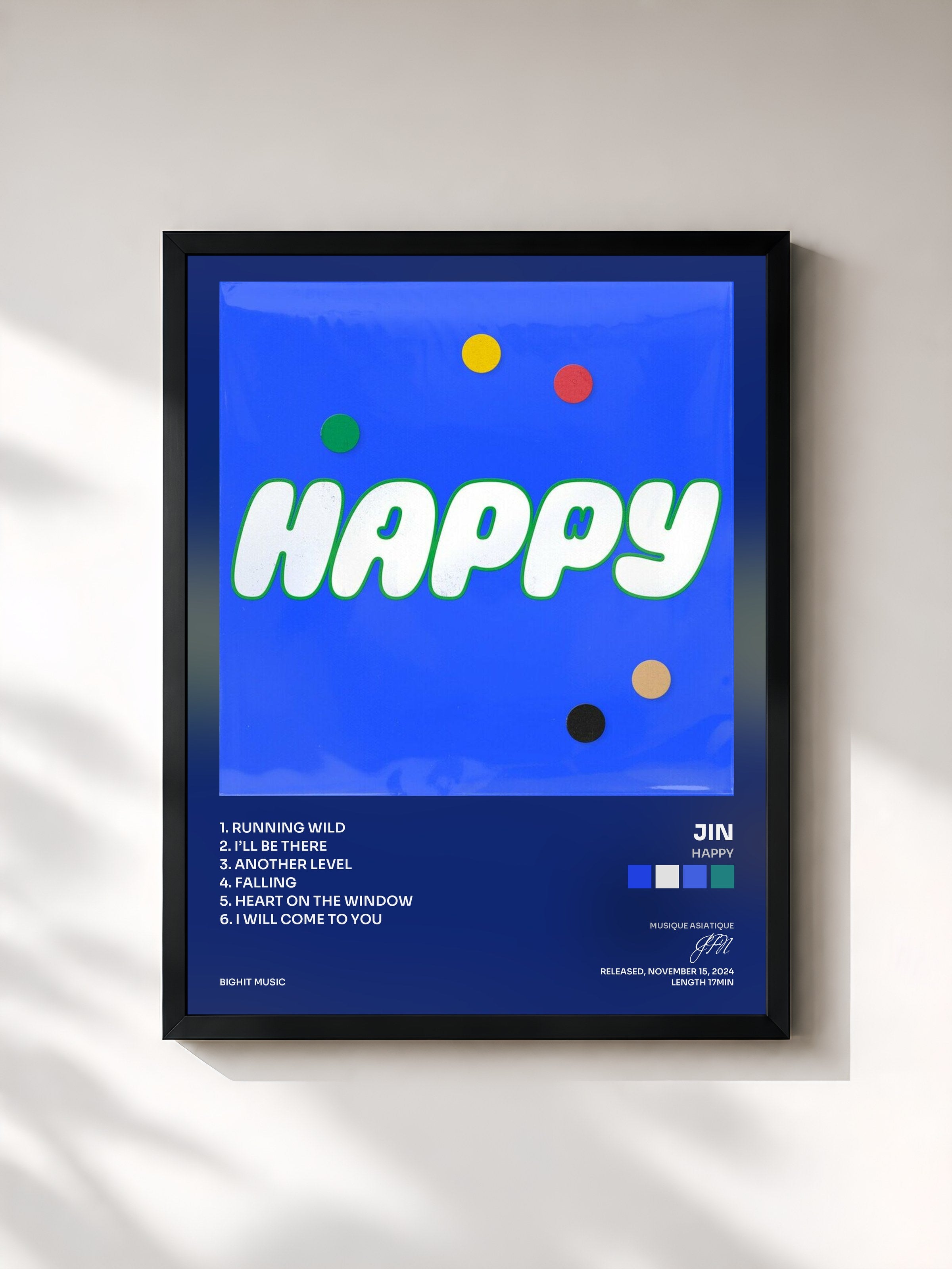 #noir Tableau de l'album Happy de JIN, cadre noir, imprimé et encadré en France