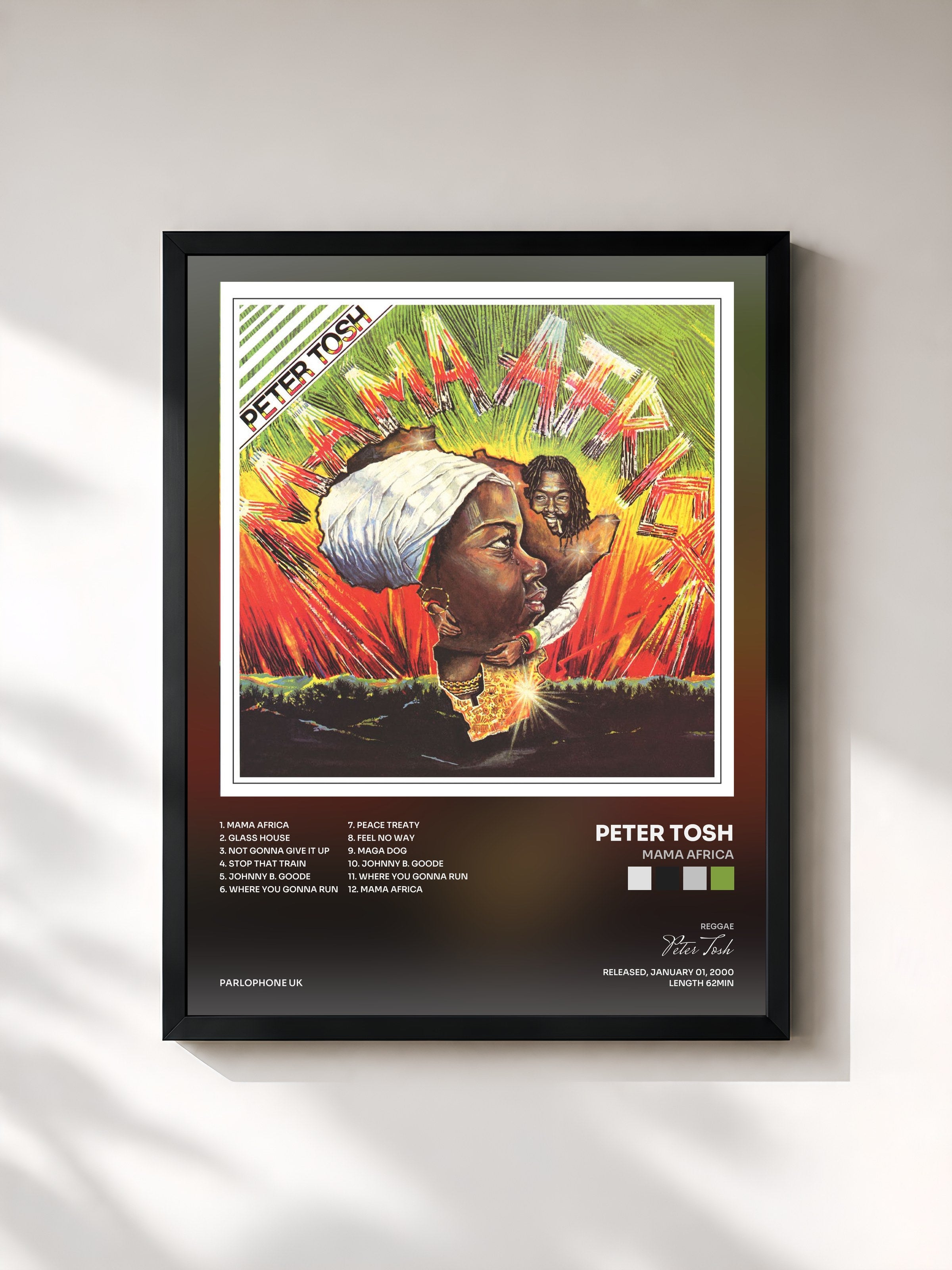 #noir Tableau de l'album Mama Africa de Peter Tosh, cadre noir, imprimé et encadré en France