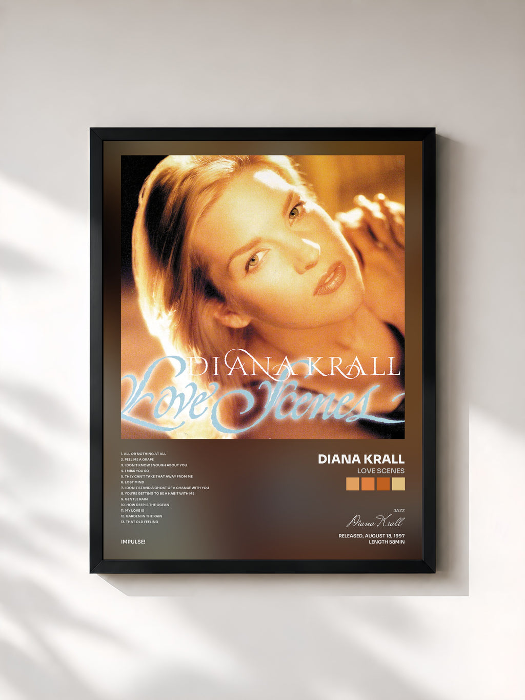 #noir Tableau de l'album Love Scenes de Diana Krall, cadre noir, imprimé et encadré en France