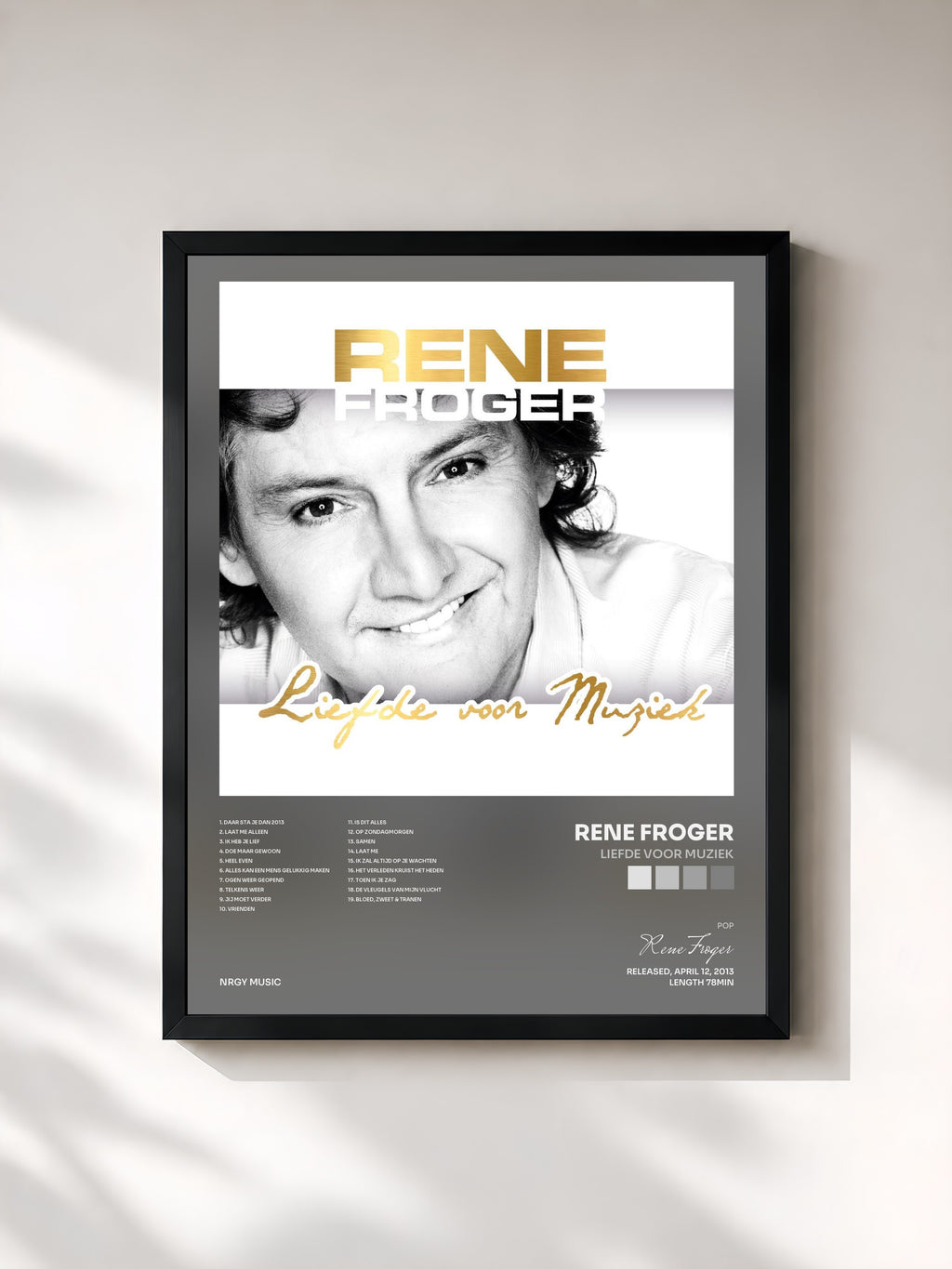 #noir Tableau de l'album Liefde voor Muziek de Rene Froger, cadre noir, imprimé et encadré en France