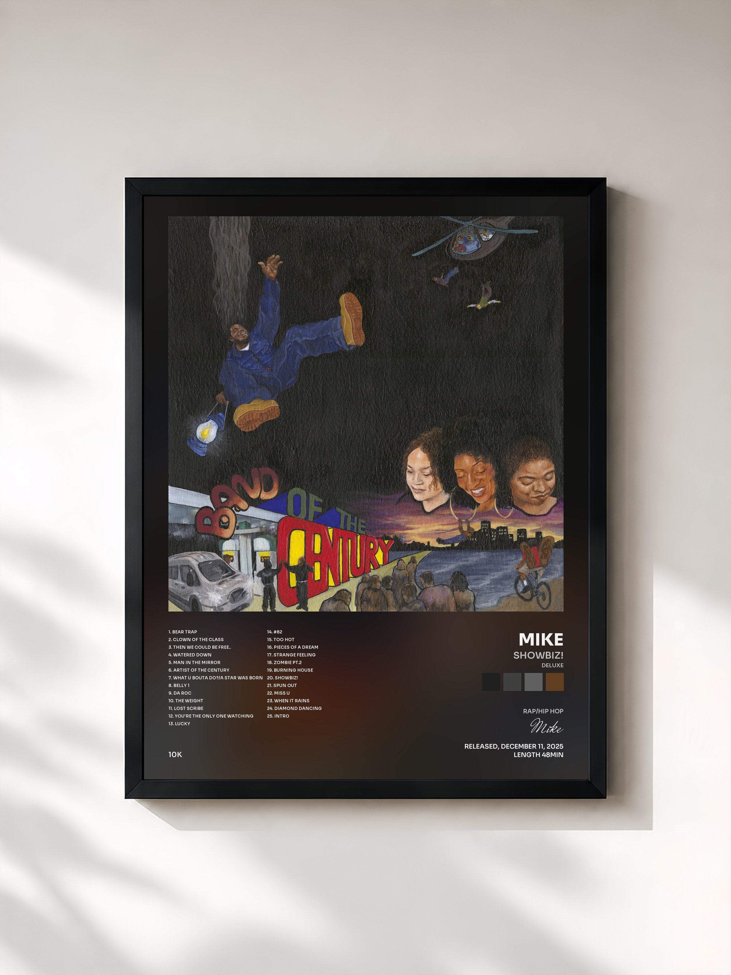 #noir Tableau de l'album Showbiz! (Deluxe) de Mike, cadre noir, imprimé et encadré en France