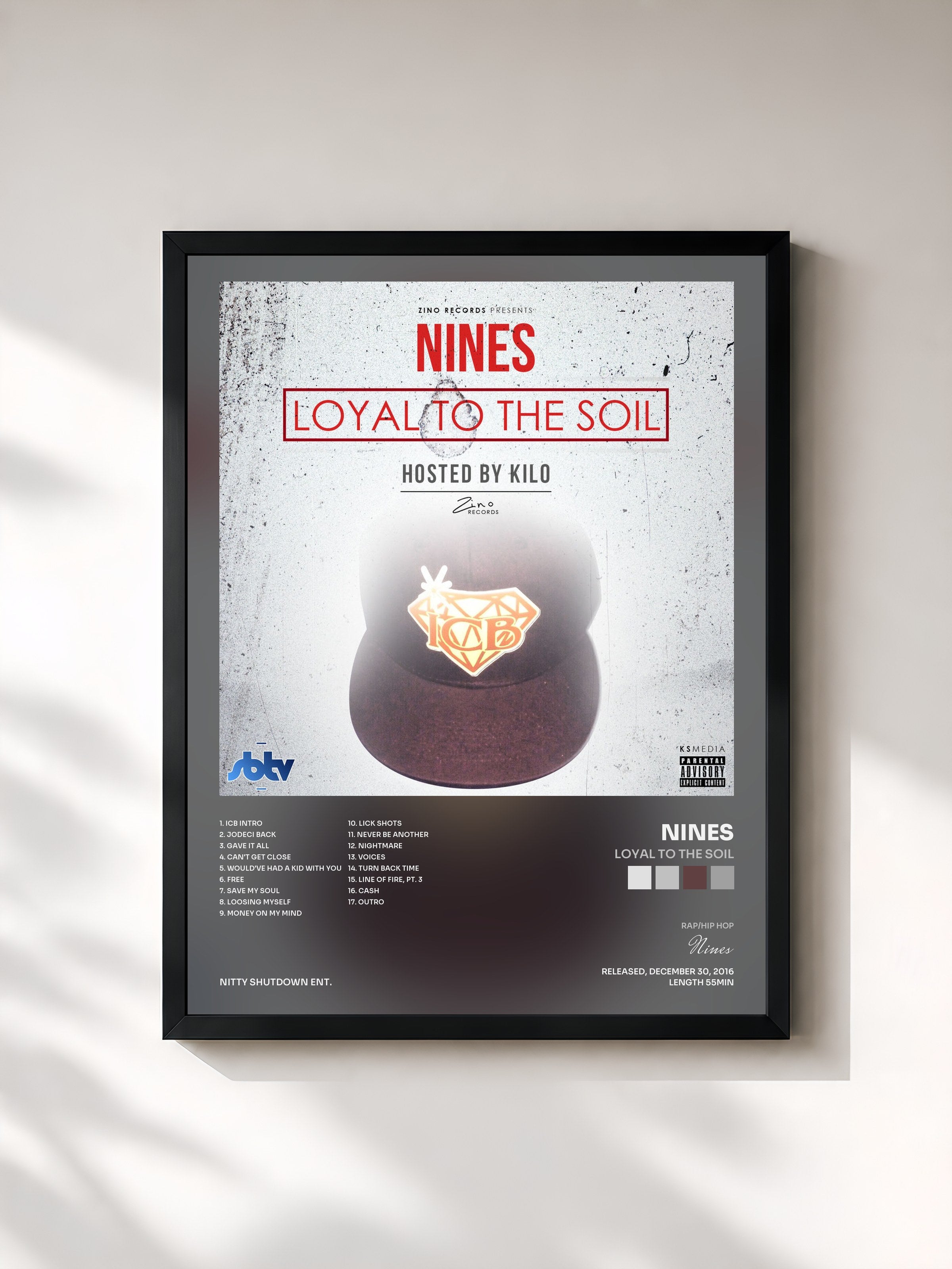 #noir Tableau de l'album Loyal to the Soil de Nines, cadre noir, imprimé et encadré en France