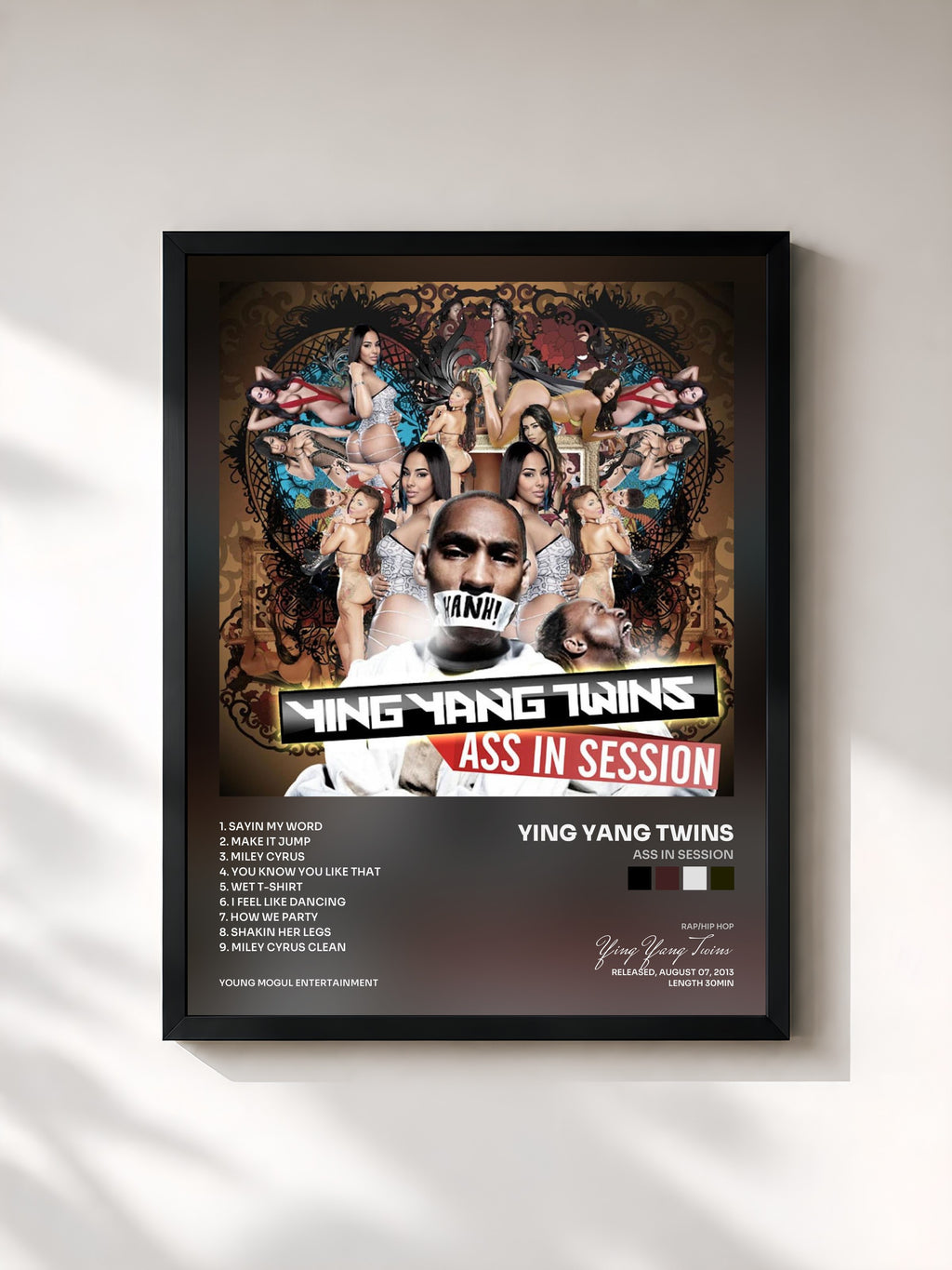 #noir Tableau de l'album Ass in Session de Ying Yang Twins, cadre noir, imprimé et encadré en France