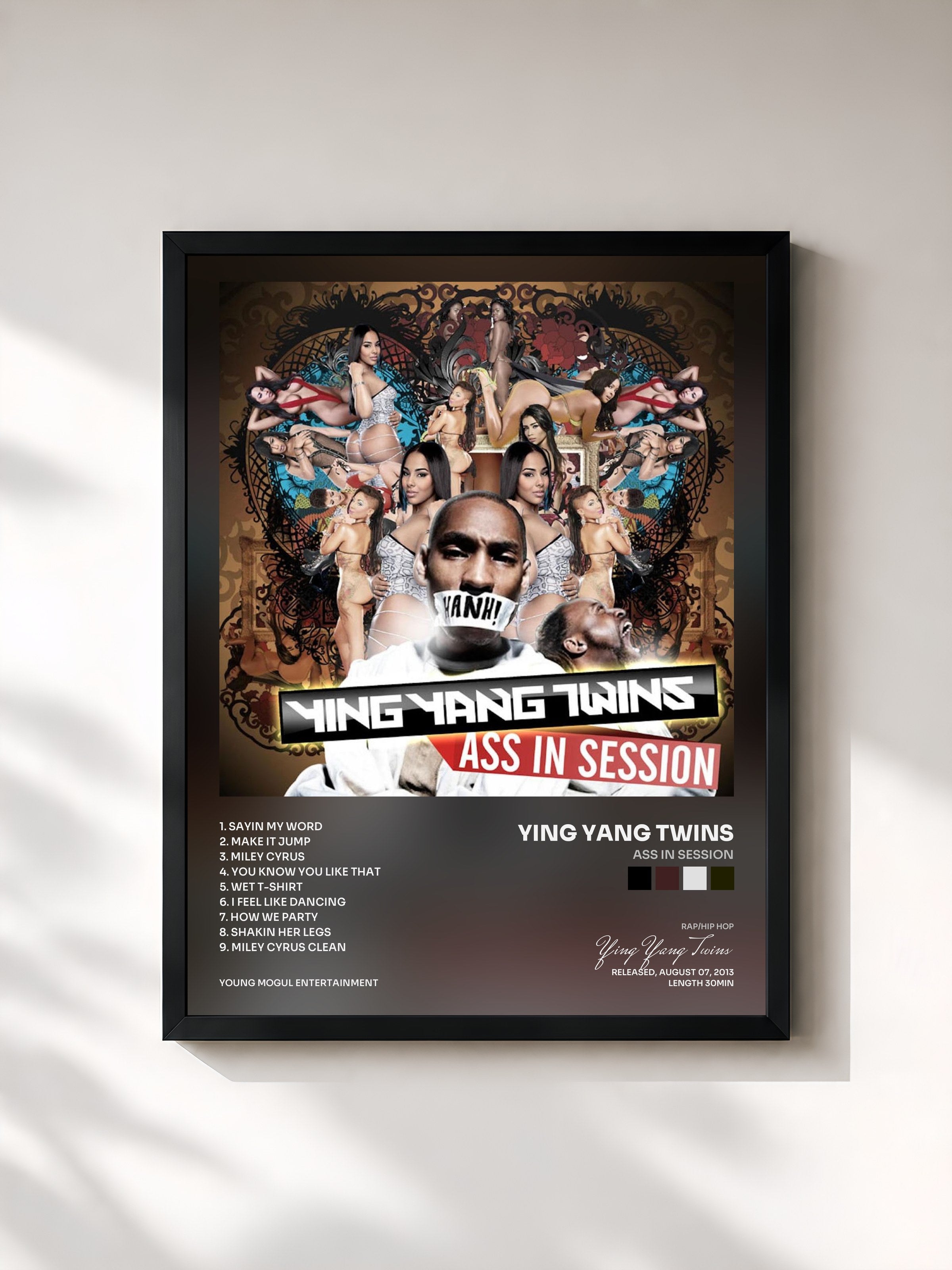#noir Tableau de l'album Ass in Session de Ying Yang Twins, cadre noir, imprimé et encadré en France