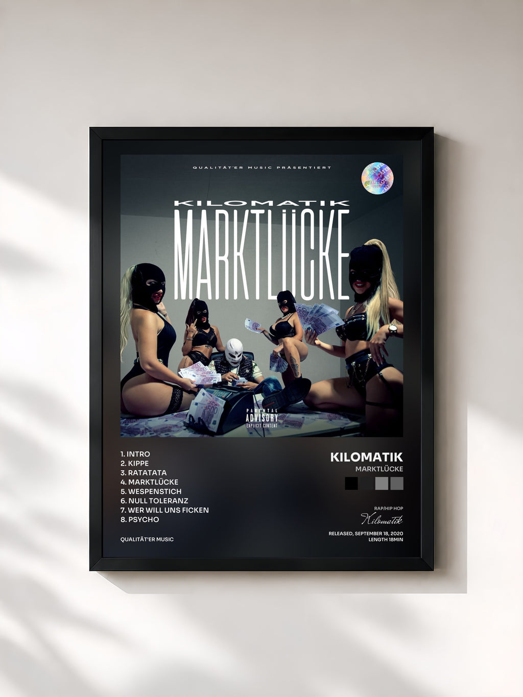 #noir Tableau de l'album MARKTLÜCKE de Kilomatik, cadre noir, imprimé et encadré en France