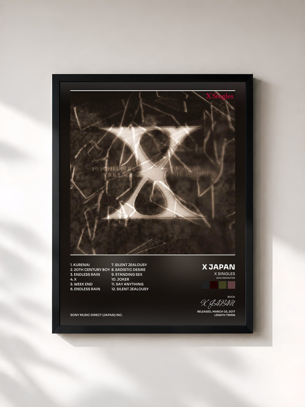 #noir Tableau de l'album X Singles (2014 Remaster) de X JAPAN, cadre noir, imprimé et encadré en France