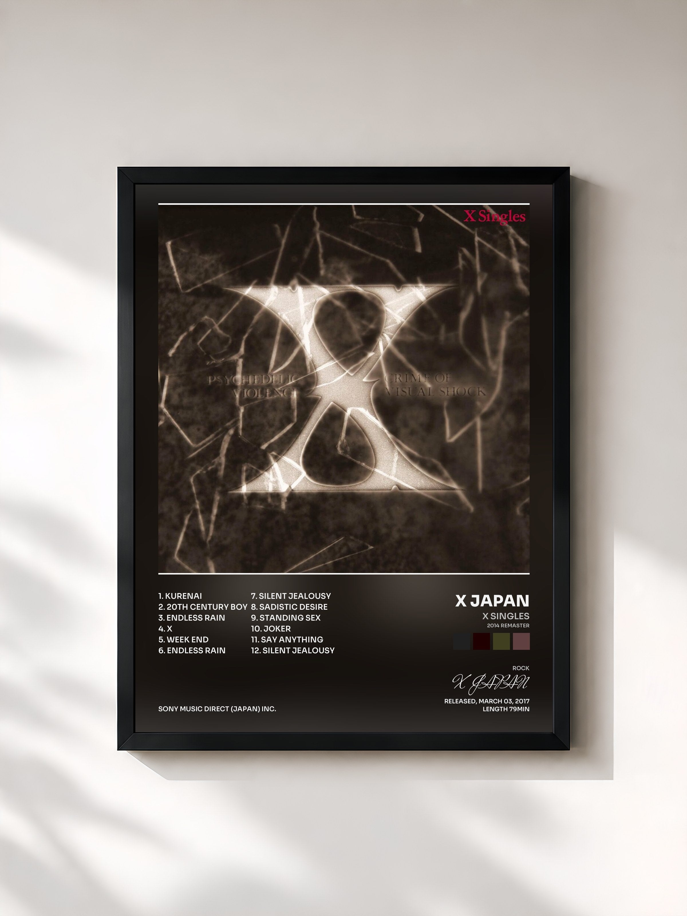 #noir Tableau de l'album X Singles (2014 Remaster) de X JAPAN, cadre noir, imprimé et encadré en France