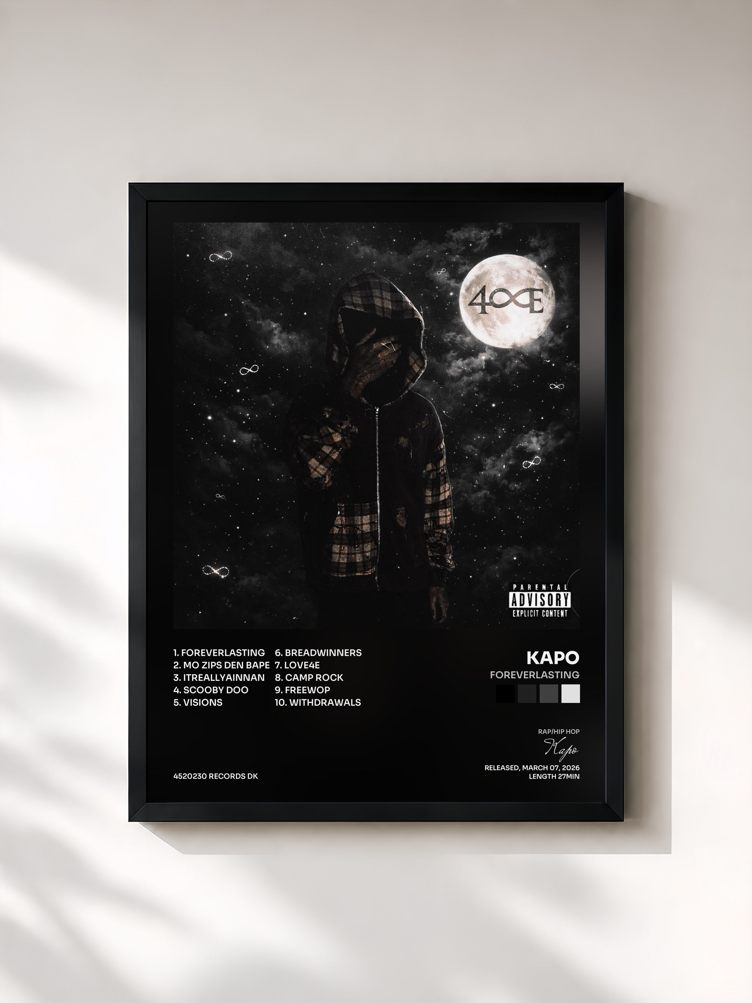 #noir Tableau de l'album ForeverLasting de Kapo, cadre noir, imprimé et encadré en France