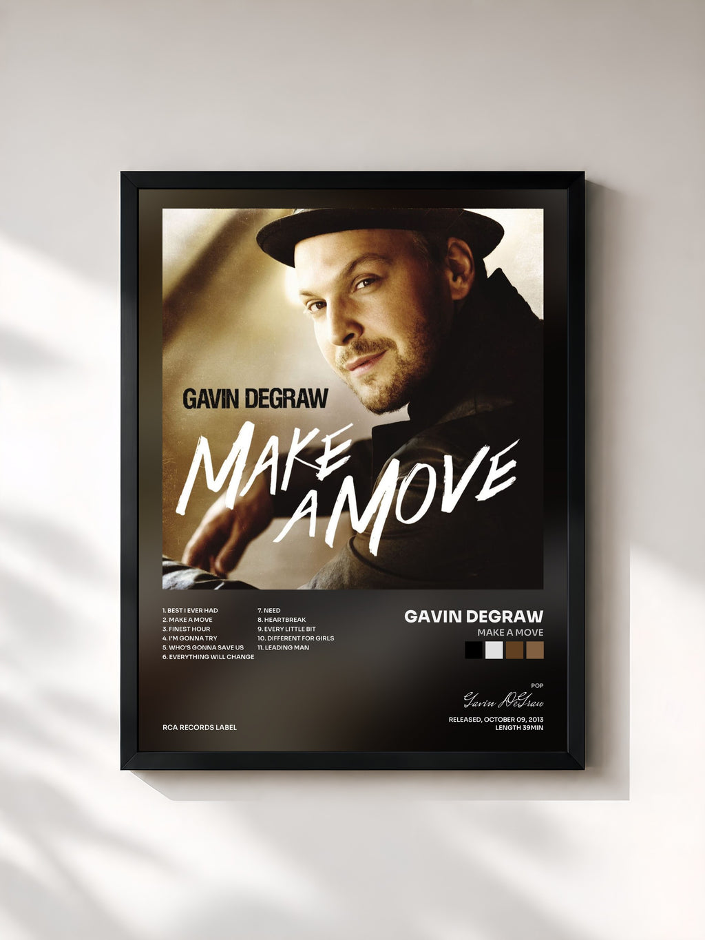 #noir Tableau de l'album Make A Move de Gavin DeGraw, cadre noir, imprimé et encadré en France
