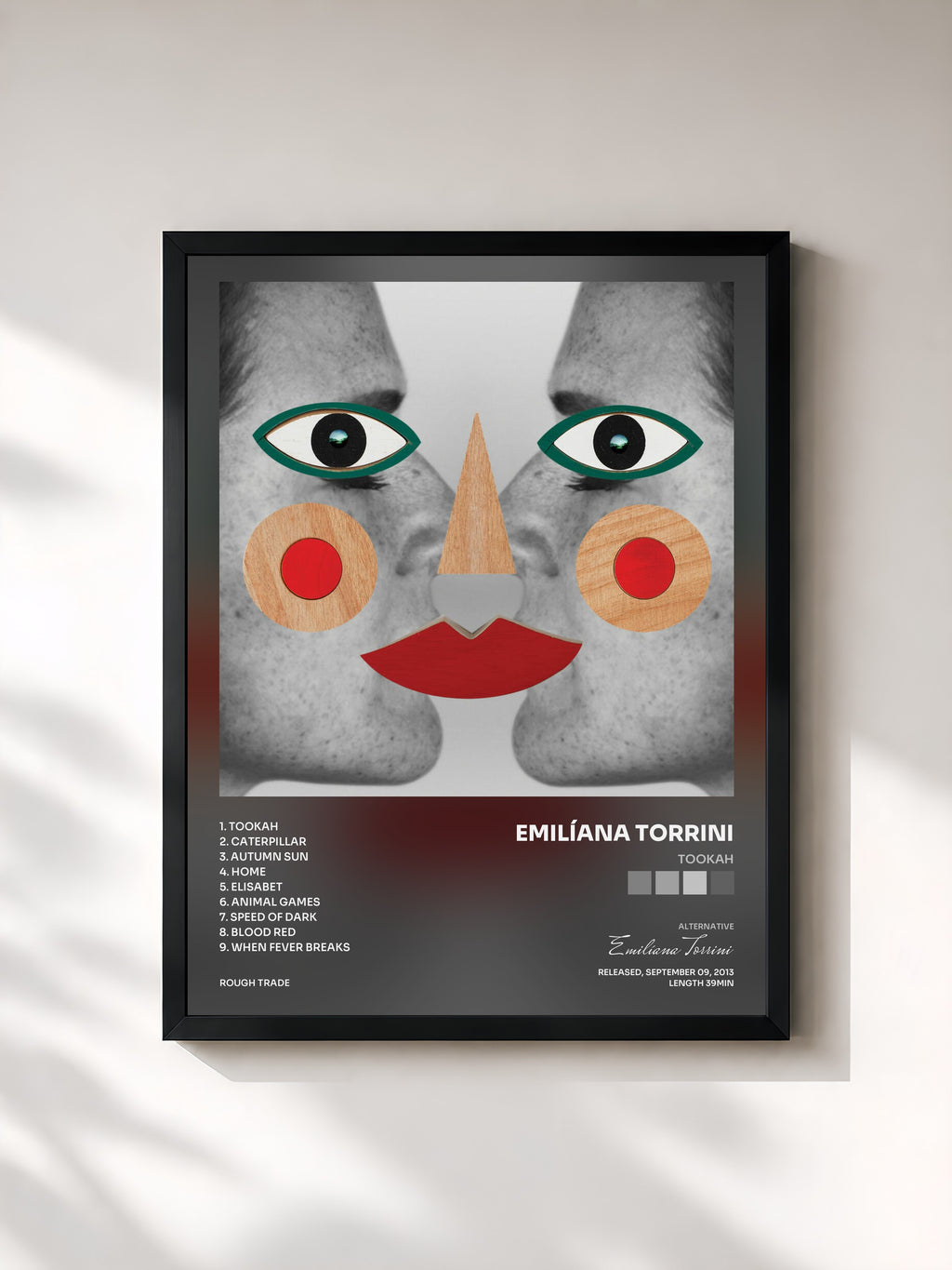 #noir Tableau de l'album Tookah de Emilíana Torrini, cadre noir, imprimé et encadré en France