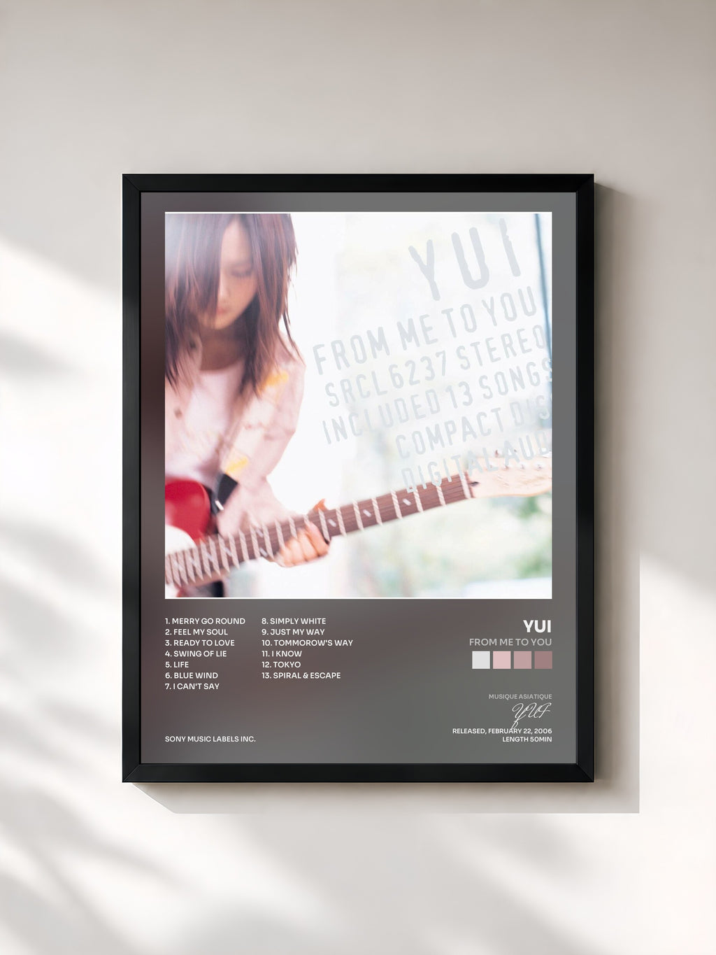 #noir Tableau de l'album FROM ME TO YOU de YUI, cadre noir, imprimé et encadré en France