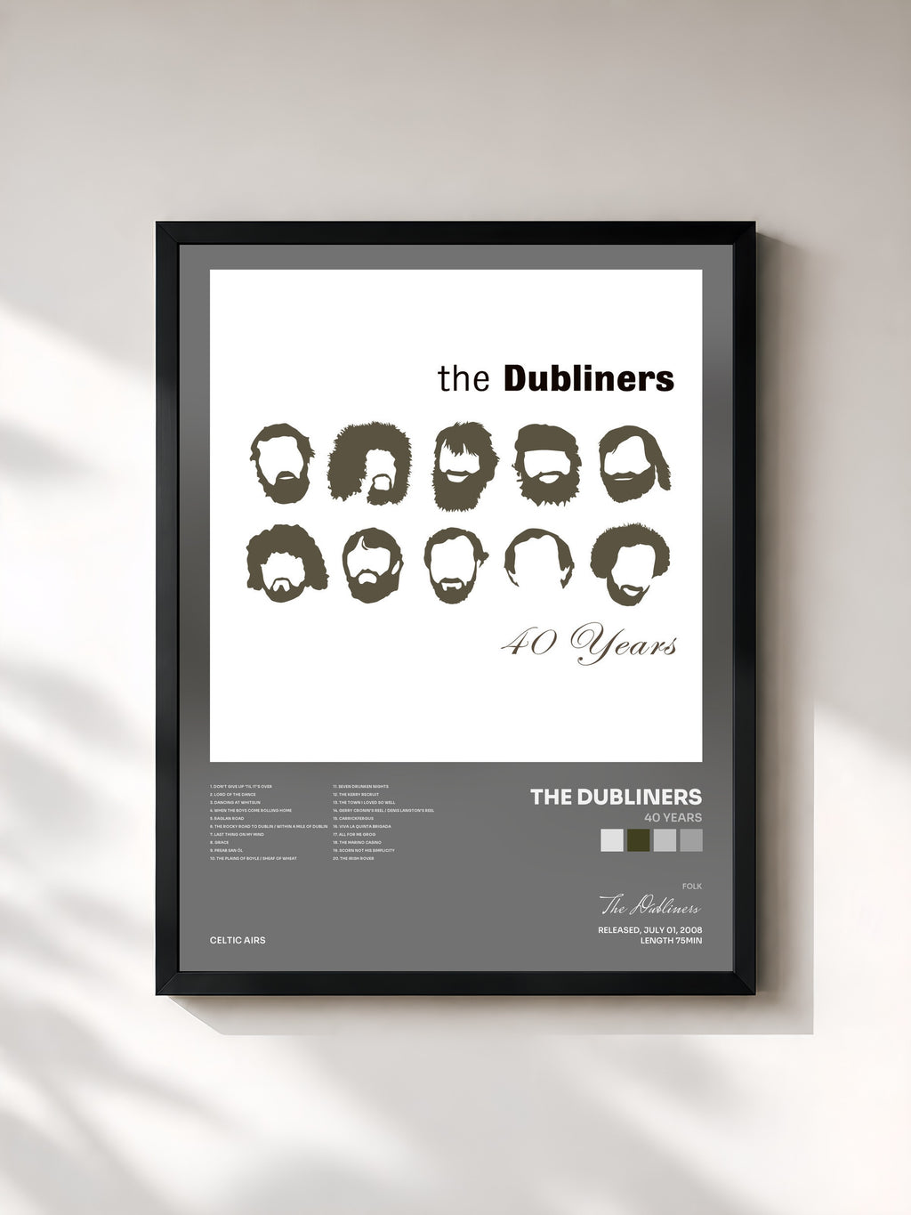 #noir Tableau de l'album 40 Years de The Dubliners, cadre noir, imprimé et encadré en France