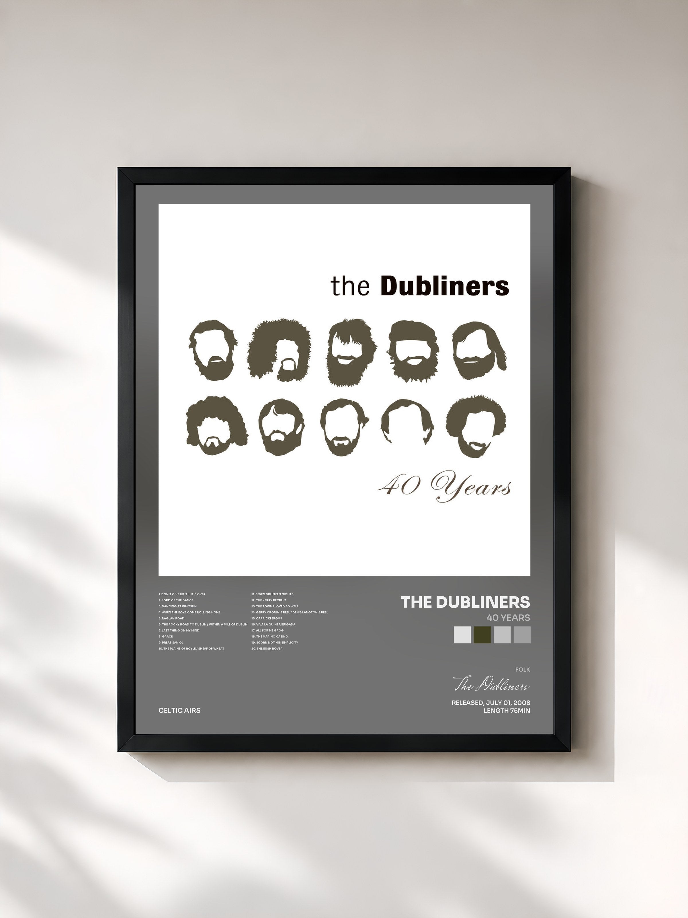 #noir Tableau de l'album 40 Years de The Dubliners, cadre noir, imprimé et encadré en France