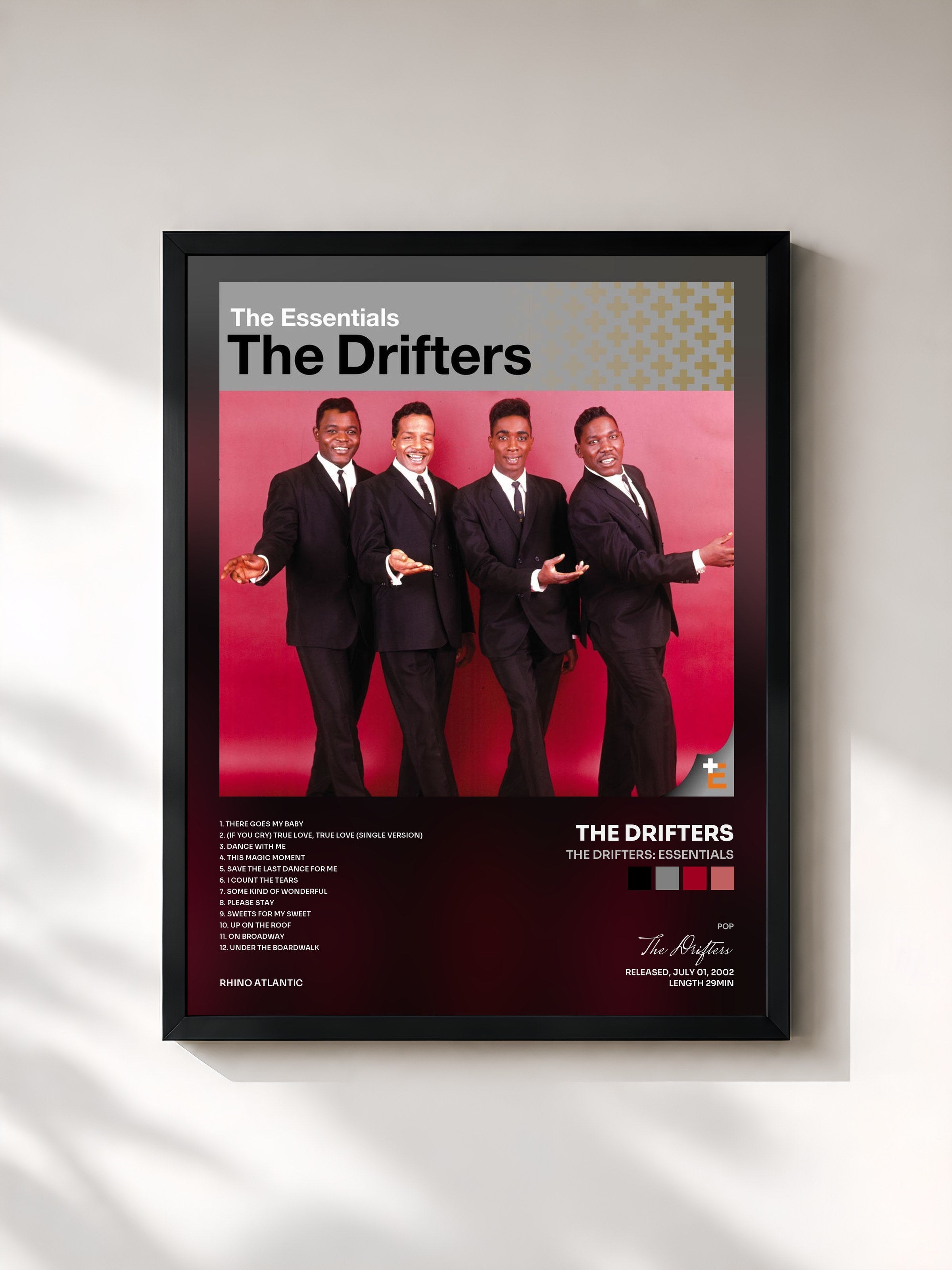 #noir Tableau de l'album The Drifters: Essentials de The Drifters, cadre noir, imprimé et encadré en France