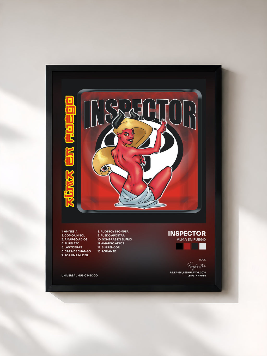 #noir Tableau de l'album Alma En Fuego de Inspector, cadre noir, imprimé et encadré en France
