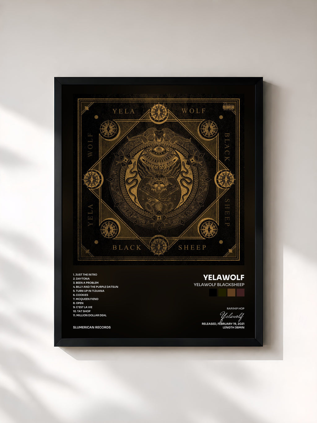 #noir Tableau de l'album Yelawolf Blacksheep de Yelawolf, cadre noir, imprimé et encadré en France