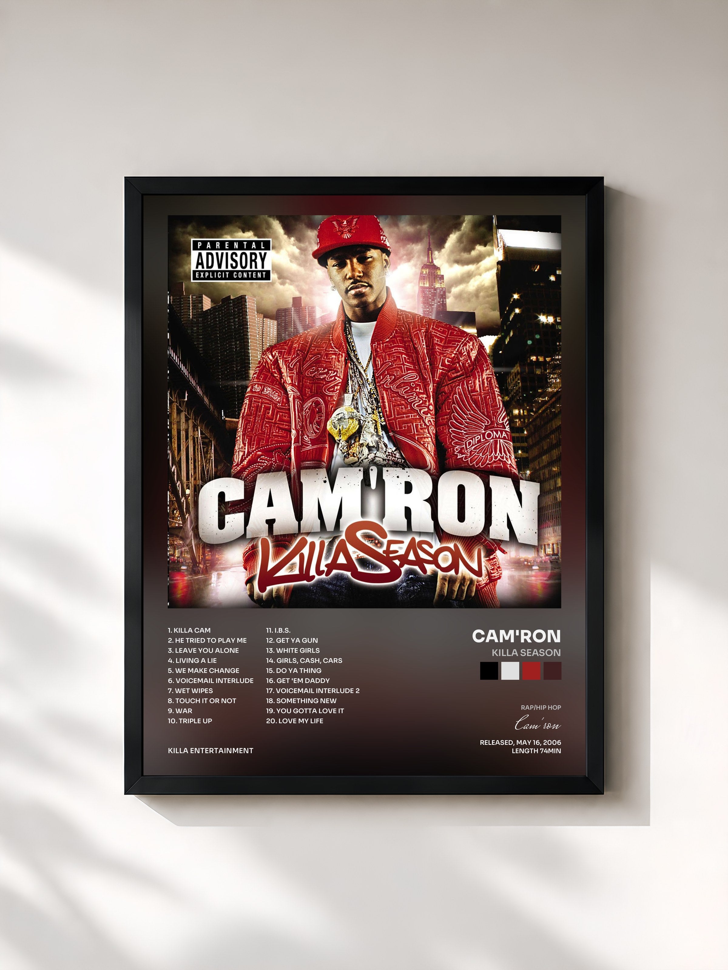 #noir Tableau de l'album Killa Season de Cam'ron, cadre noir, imprimé et encadré en France