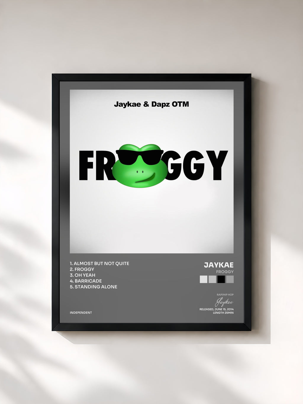 #noir Tableau de l'album Froggy de Jaykae, cadre noir, imprimé et encadré en France