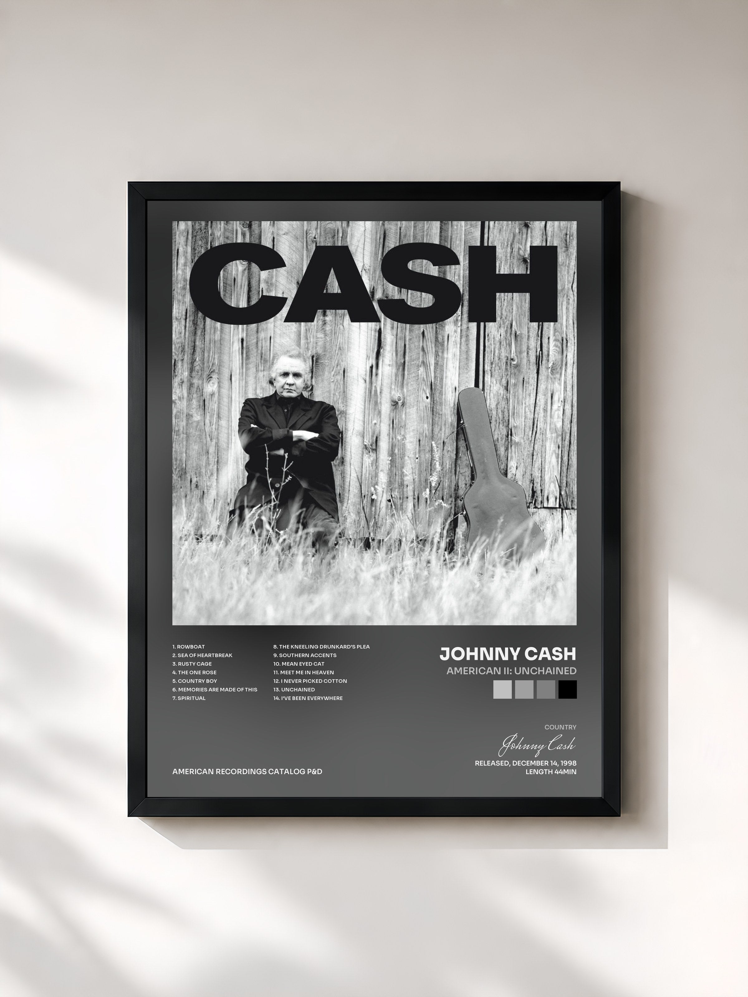 #noir Tableau de l'album American II: Unchained de Johnny Cash, cadre noir, imprimé et encadré en France