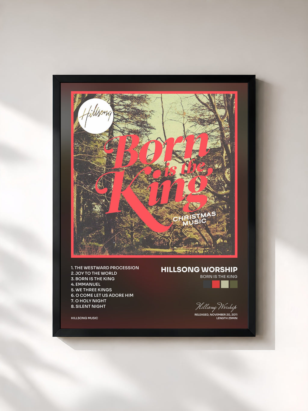 #noir Tableau de l'album Born Is The King de Hillsong Worship, cadre noir, imprimé et encadré en France