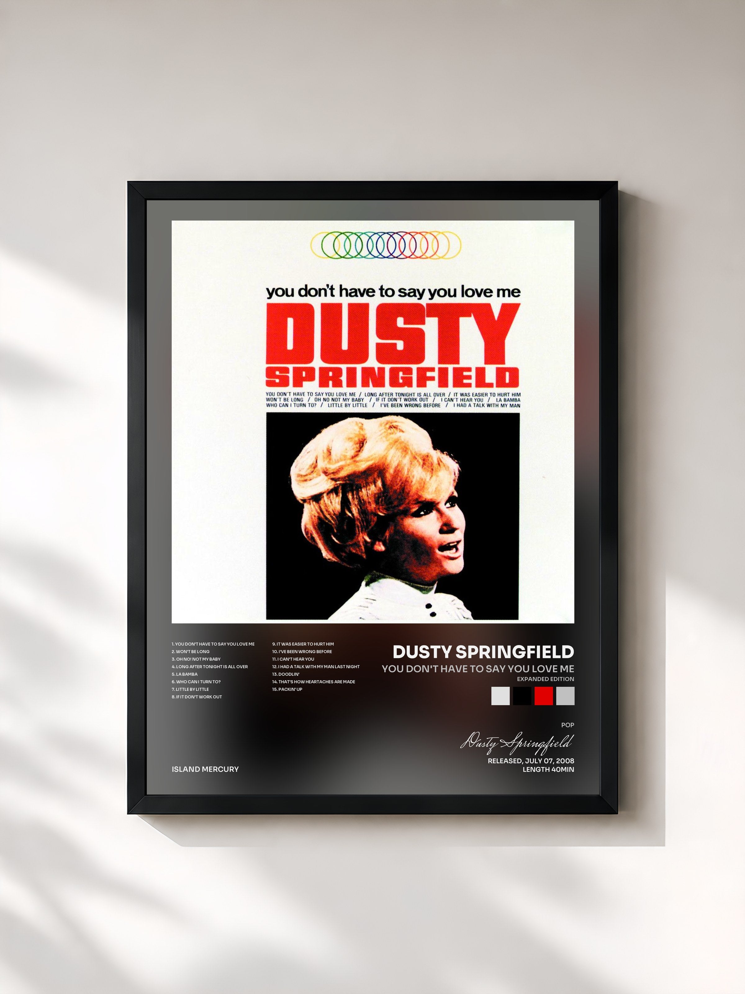 #noir Tableau de l'album You Don't Have To Say You Love Me (Expanded Edition) de Dusty Springfield, cadre noir, imprimé et encadré en France
