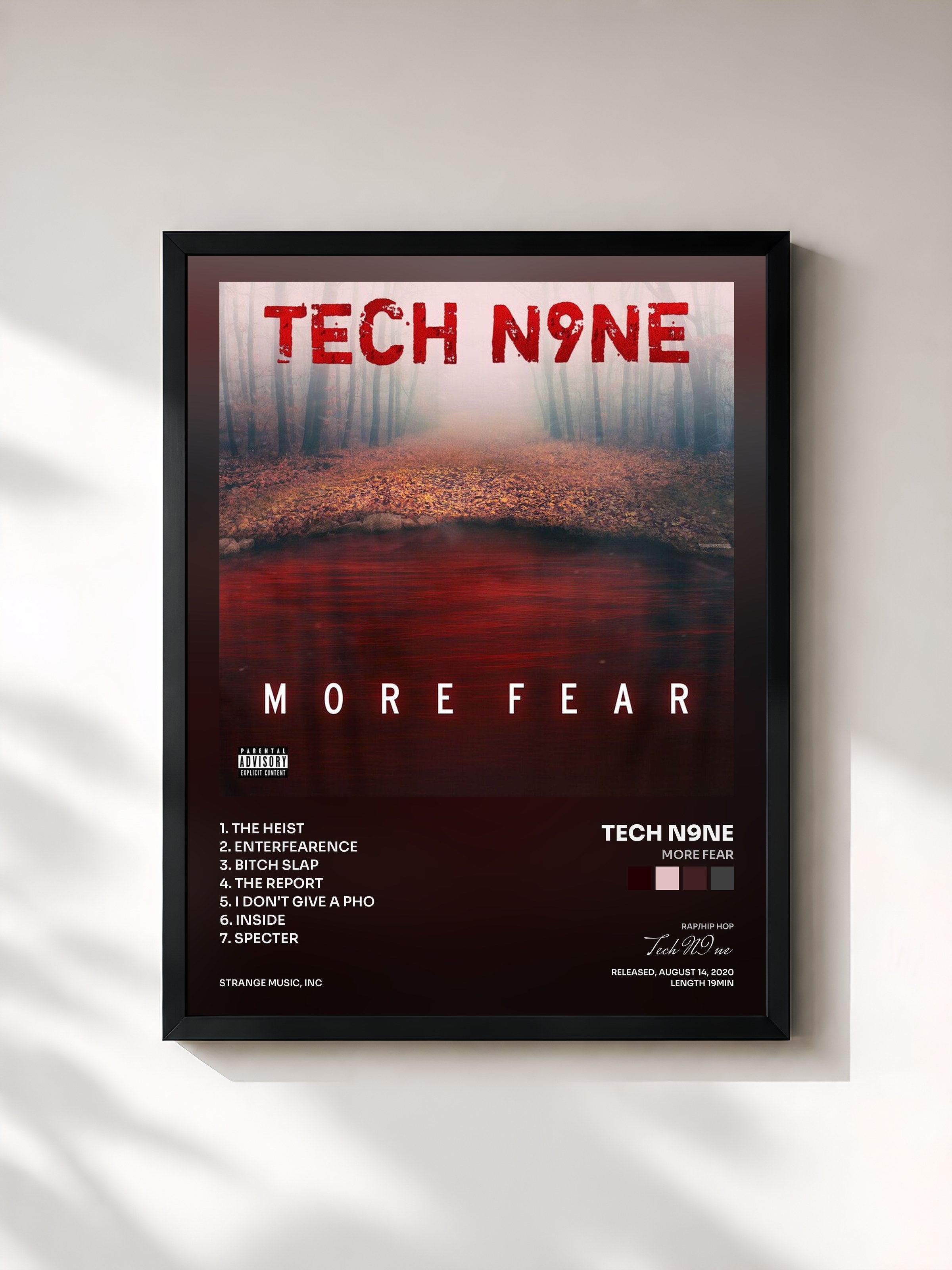 #noir Tableau de l'album MORE FEAR de Tech N9ne, cadre noir, imprimé et encadré en France