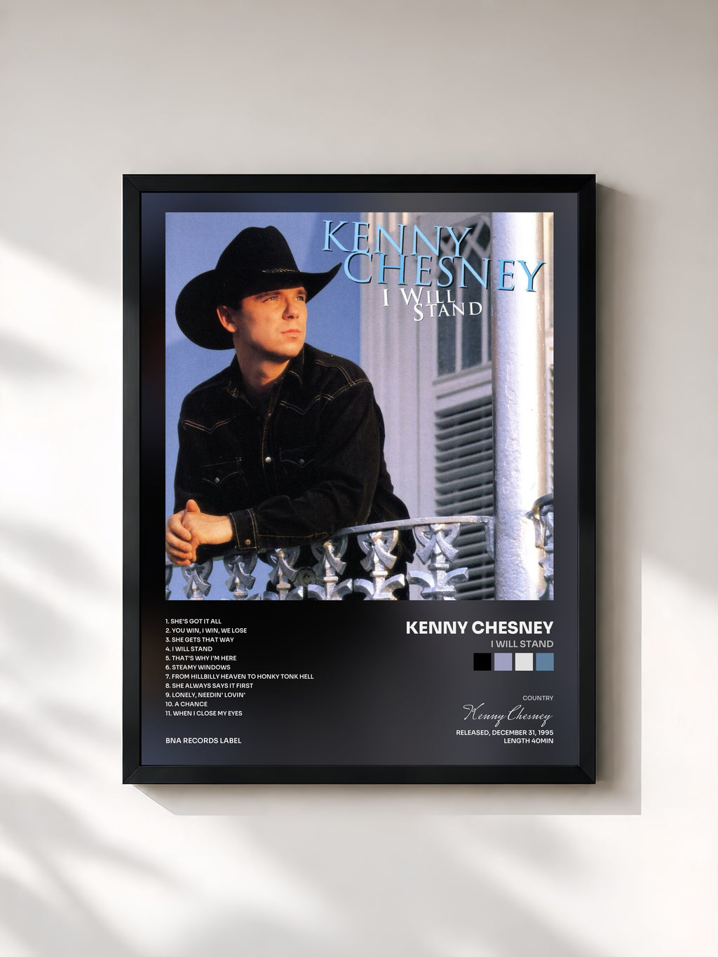 #noir Tableau de l'album I Will Stand de Kenny Chesney, cadre noir, imprimé et encadré en France