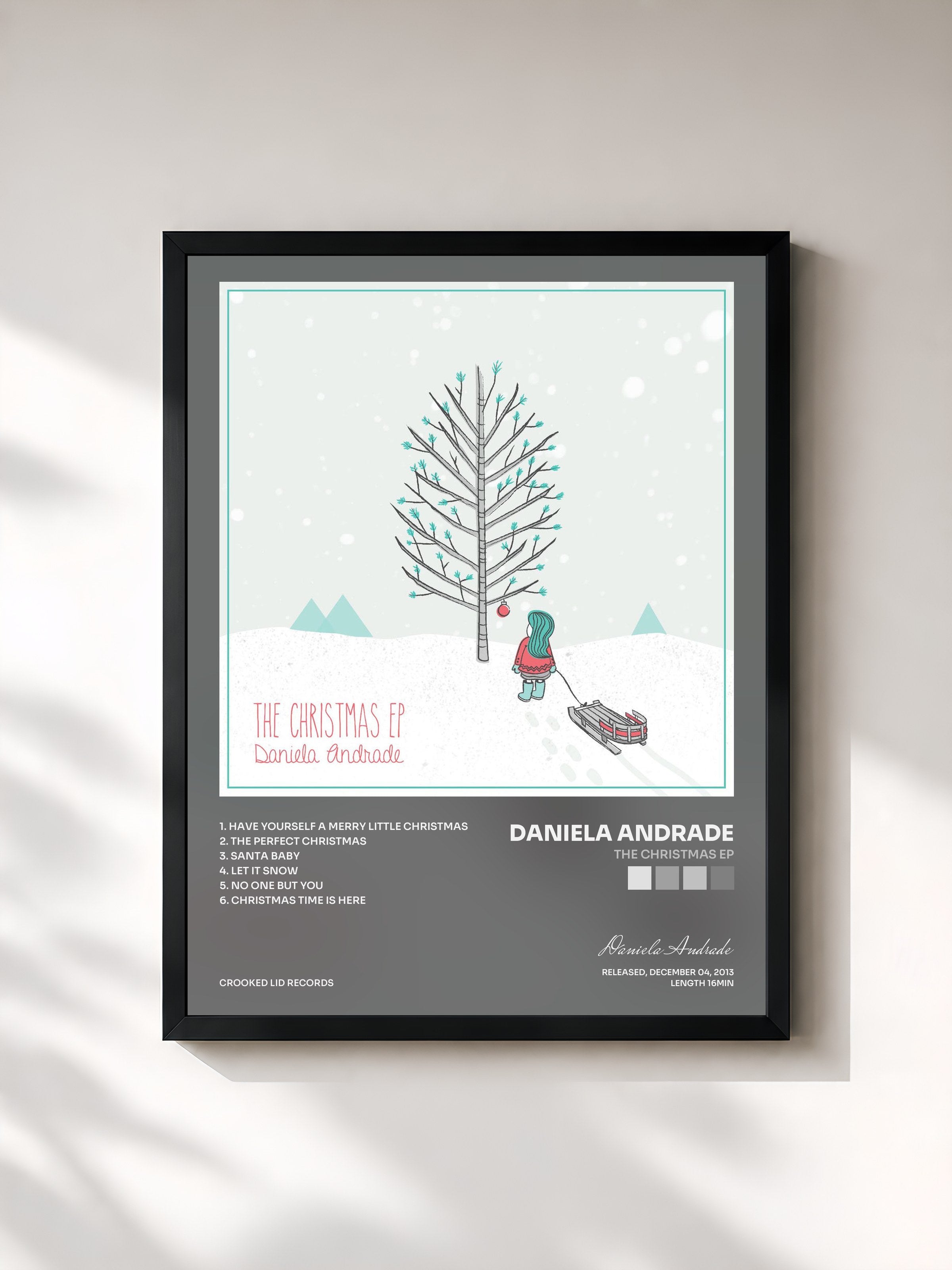#noir Tableau de l'album The Christmas EP de Daniela Andrade, cadre noir, imprimé et encadré en France