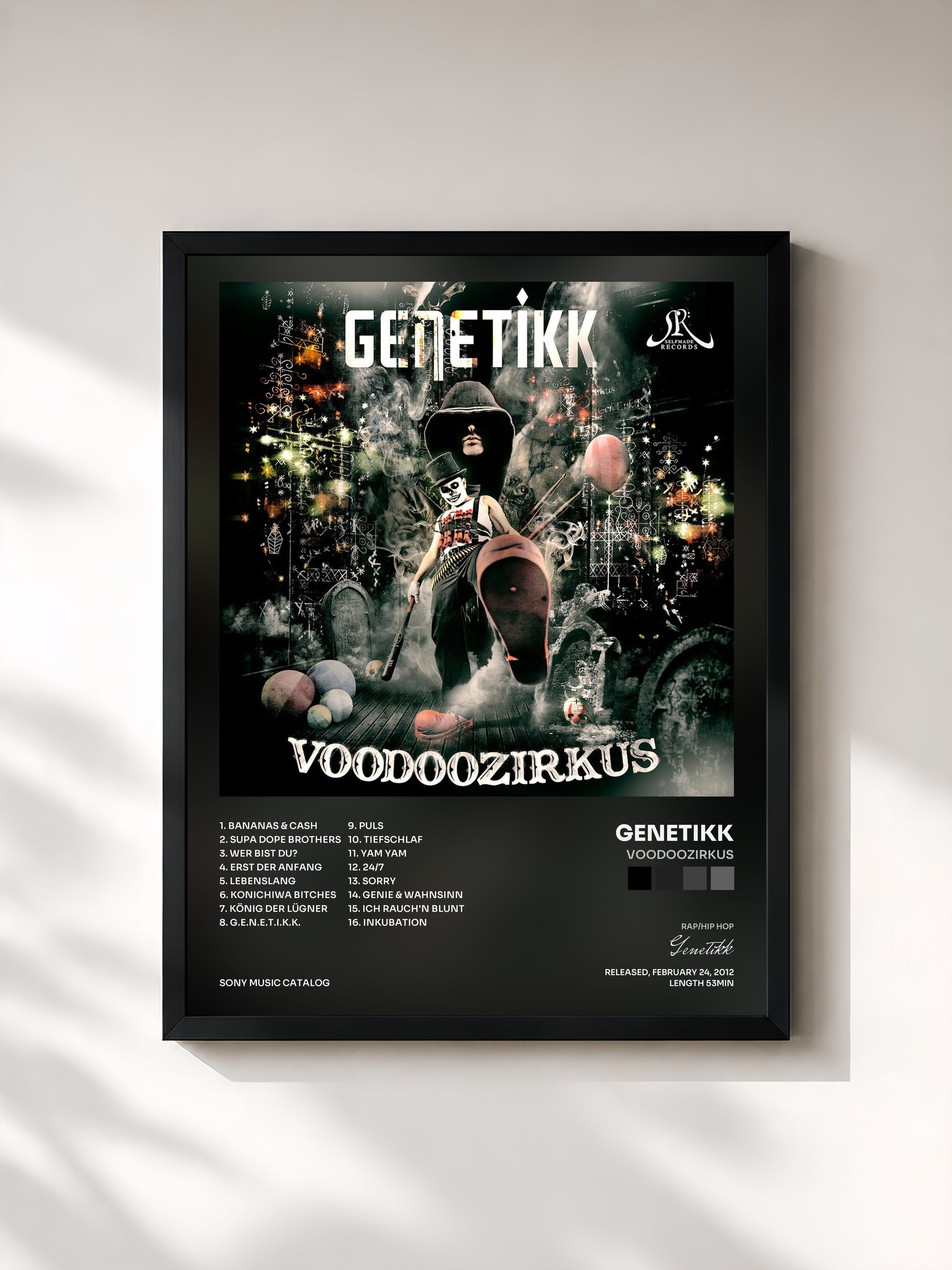 #noir Tableau de l'album Voodoozirkus de Genetikk, cadre noir, imprimé et encadré en France
