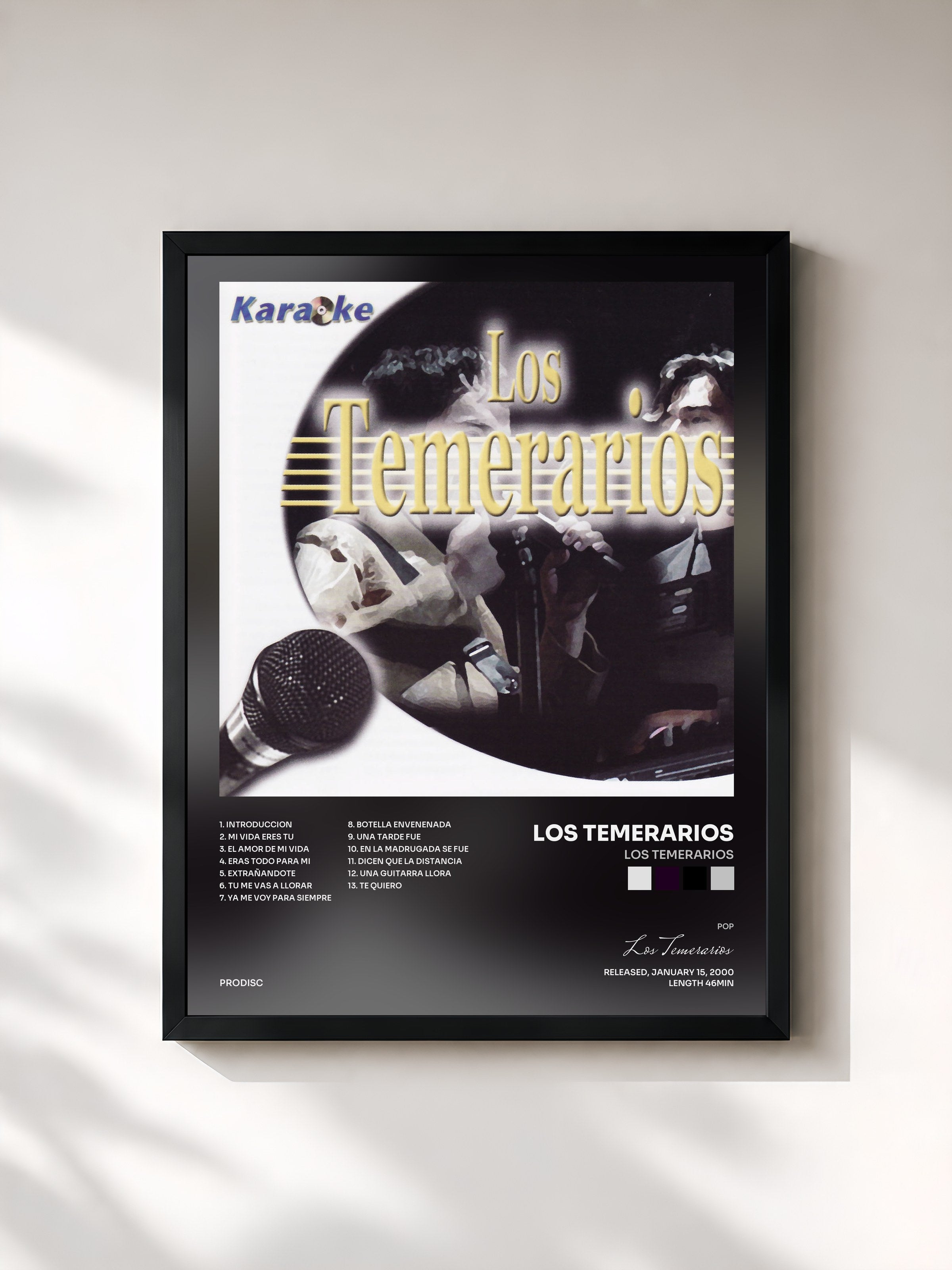 #noir Tableau de l'album Los Temerarios de Los Temerarios, cadre noir, imprimé et encadré en France
