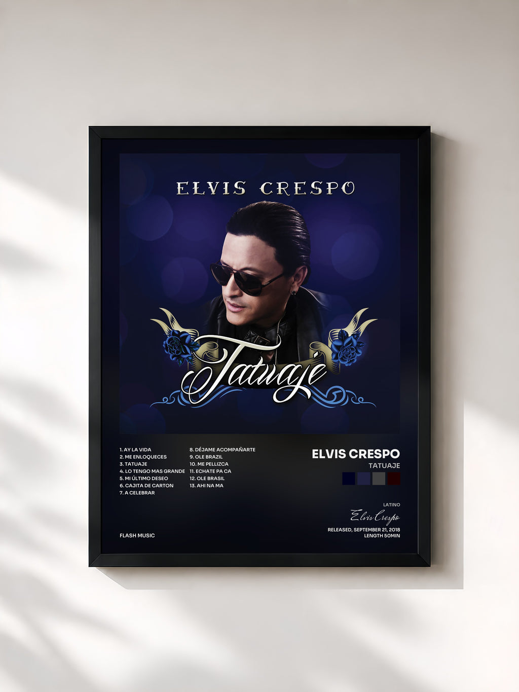 #noir Tableau de l'album Tatuaje de Elvis Crespo, cadre noir, imprimé et encadré en France
