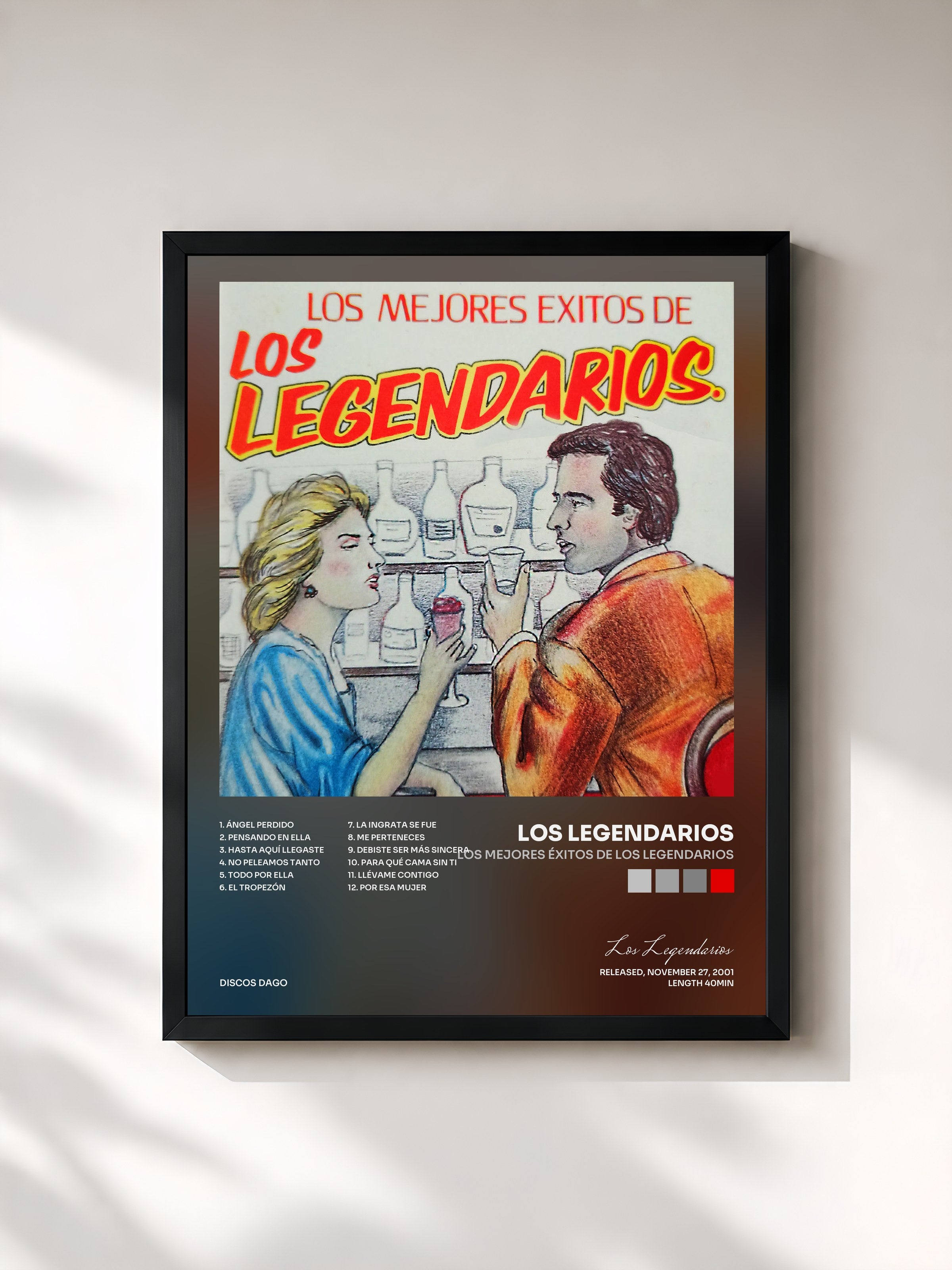#noir Tableau de l'album Los Mejores Éxitos de los Legendarios de Los Legendarios, cadre noir, imprimé et encadré en France