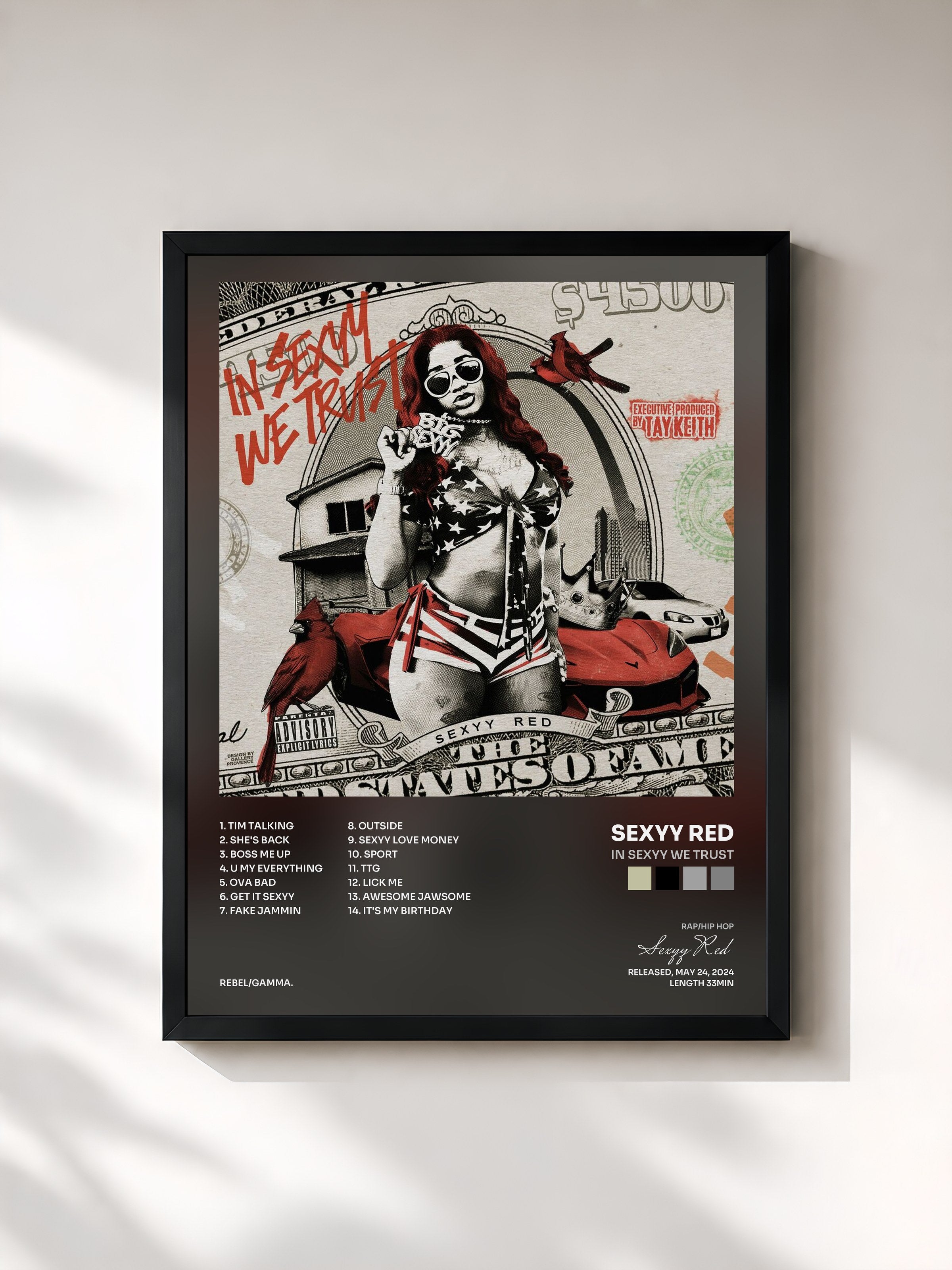 #noir Tableau de l'album In Sexyy We Trust de Sexyy Red, cadre noir, imprimé et encadré en France