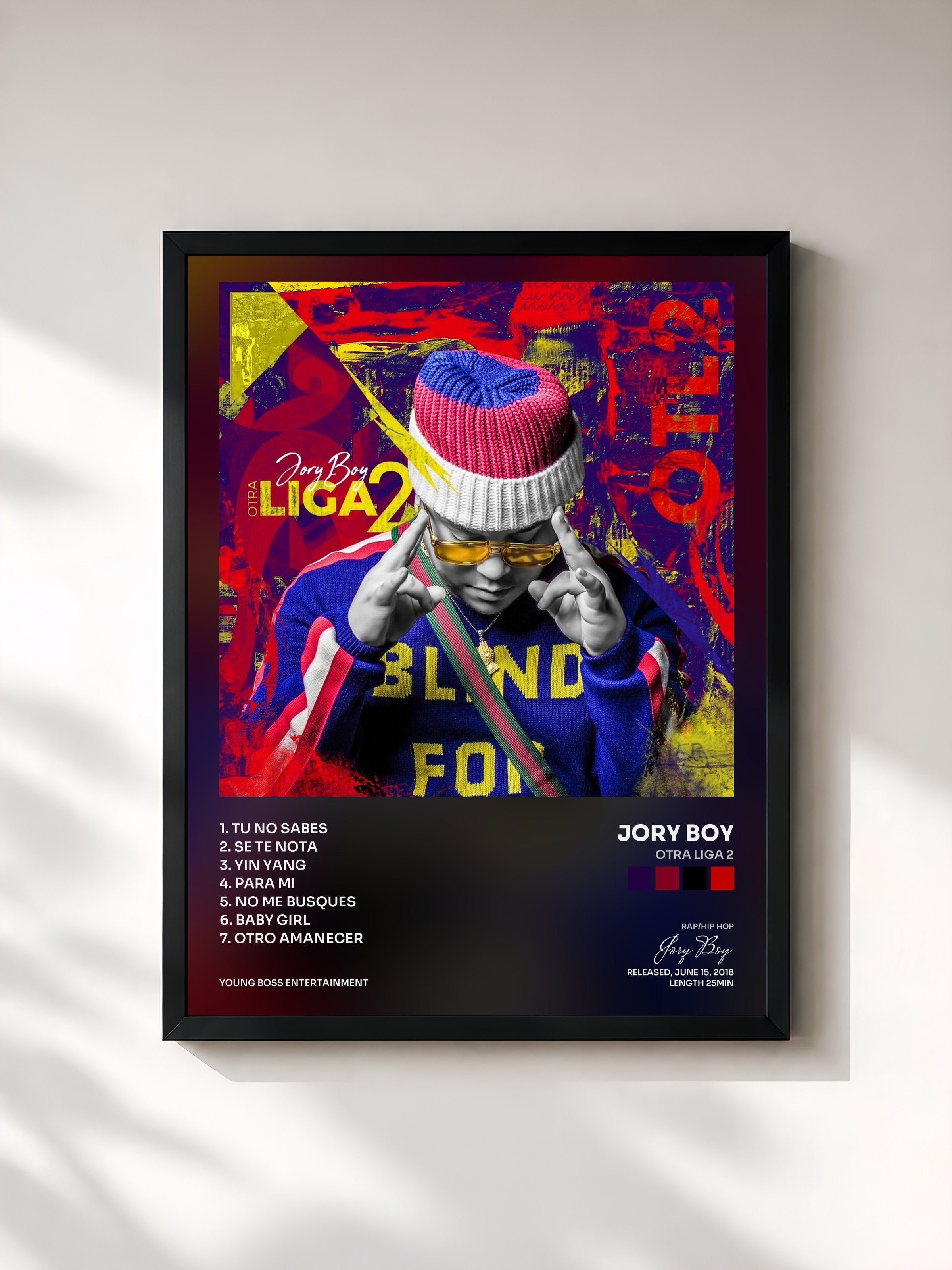 #noir Tableau de l'album Otra Liga 2 de Jory Boy, cadre noir, imprimé et encadré en France