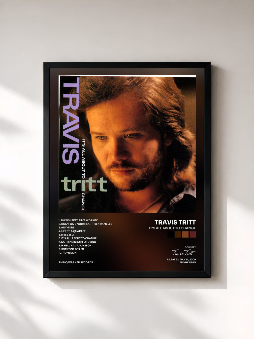 #noir Tableau de l'album It's All About to Change de Travis Tritt, cadre noir, imprimé et encadré en France