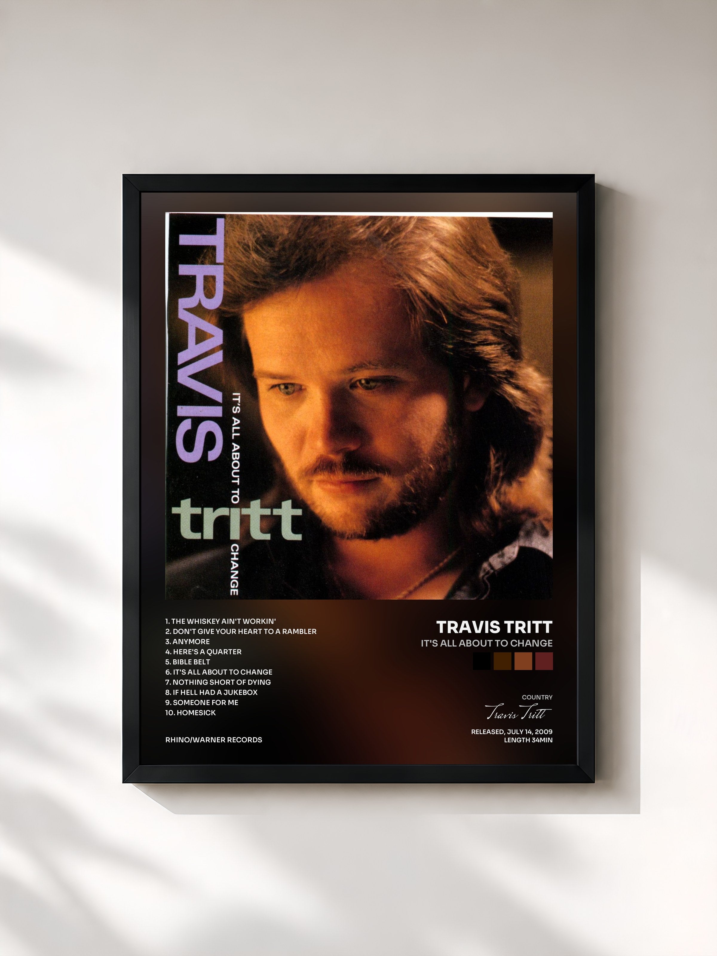 #noir Tableau de l'album It's All About to Change de Travis Tritt, cadre noir, imprimé et encadré en France