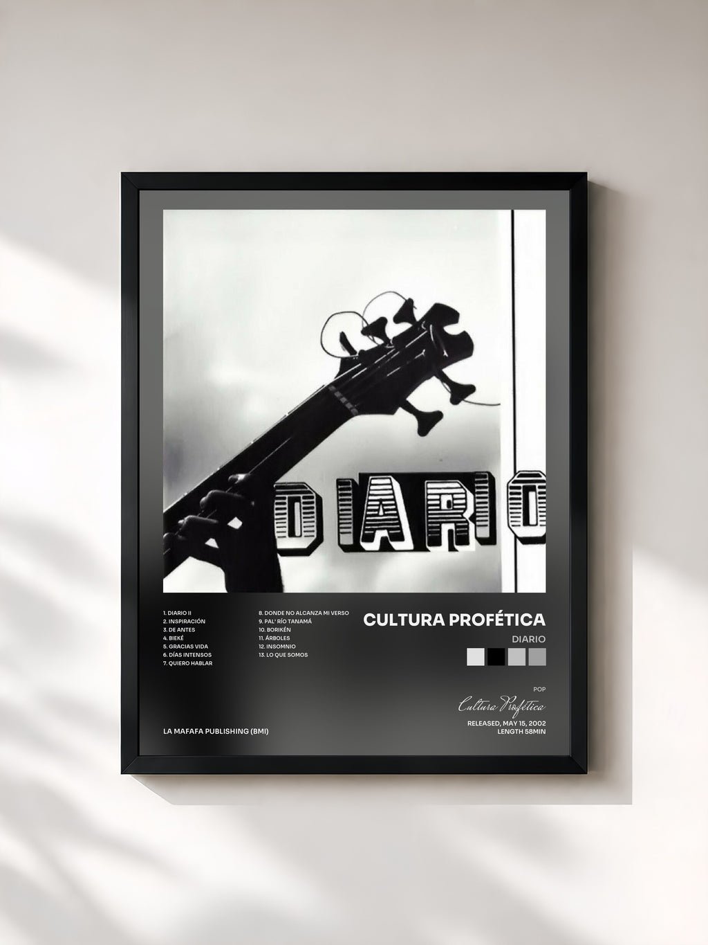 #noir Tableau de l'album Diario de Cultura Profética, cadre noir, imprimé et encadré en France