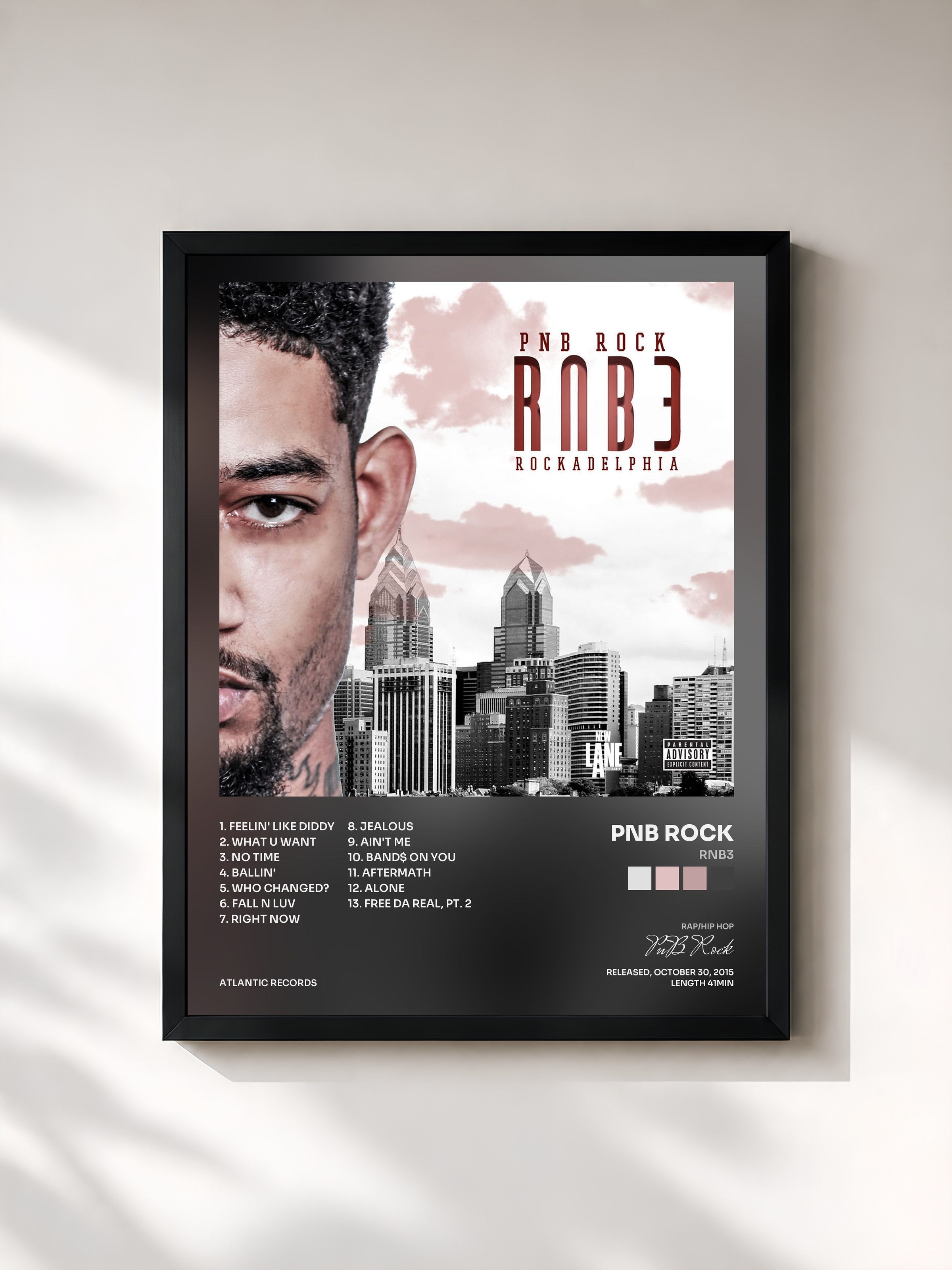 #noir Tableau de l'album RNB3 de PnB Rock, cadre noir, imprimé et encadré en France