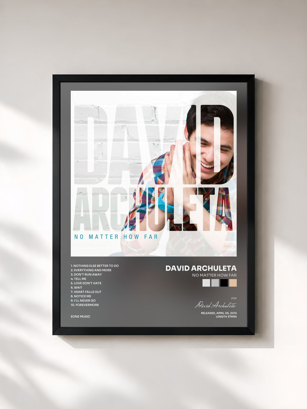 #noir Tableau de l'album No Matter How Far de David Archuleta, cadre noir, imprimé et encadré en France