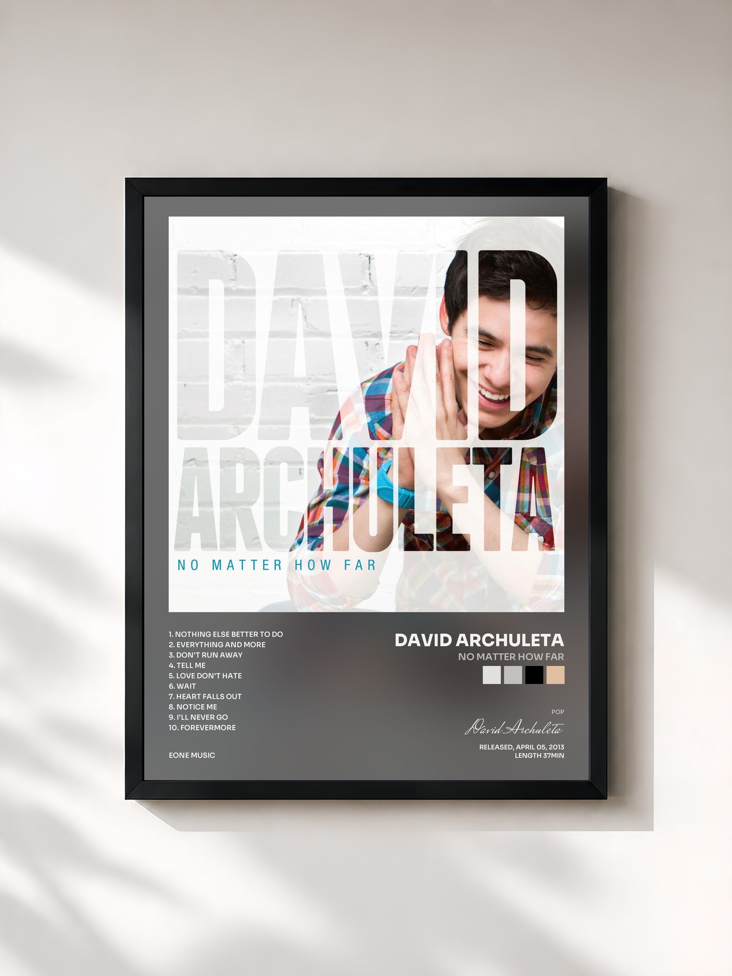 #noir Tableau de l'album No Matter How Far de David Archuleta, cadre noir, imprimé et encadré en France