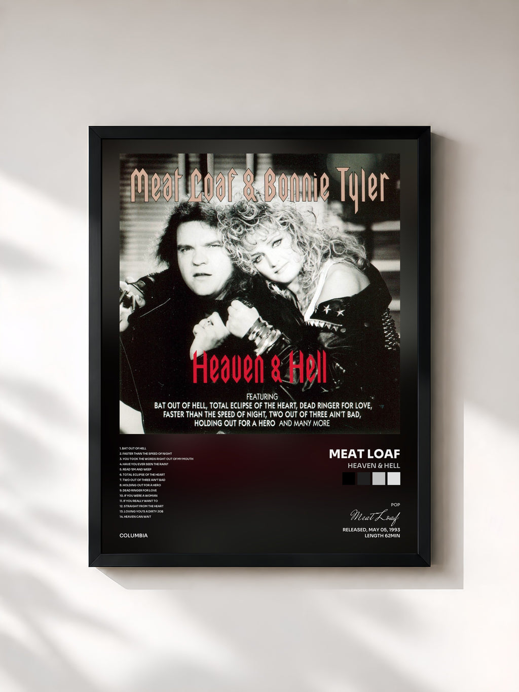 #noir Tableau de l'album Heaven & Hell de Meat Loaf, cadre noir, imprimé et encadré en France