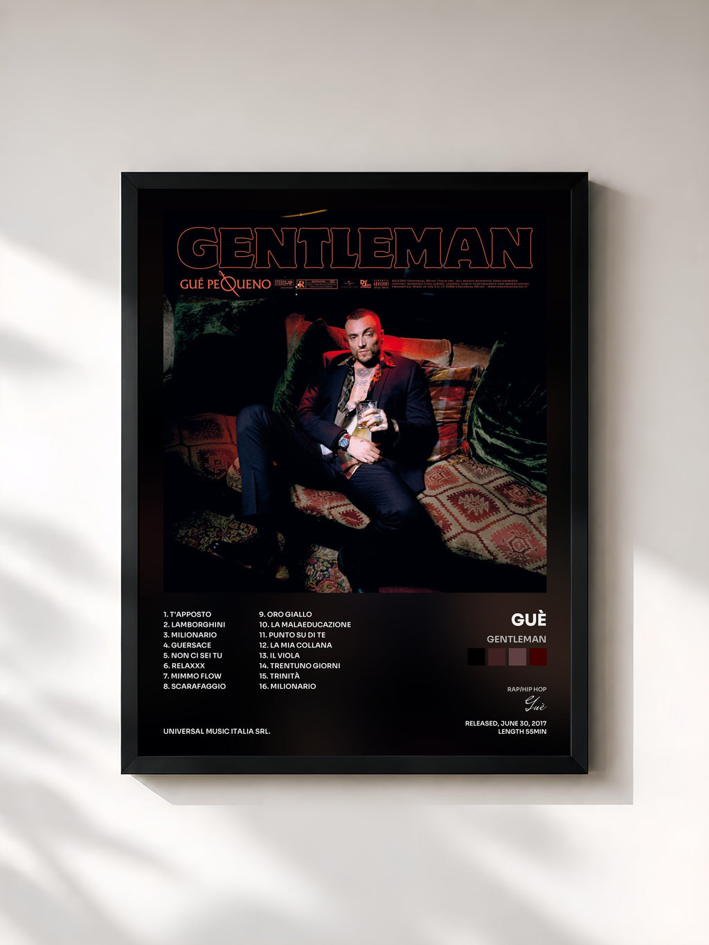 #noir Tableau de l'album Gentleman de Guè, cadre noir, imprimé et encadré en France