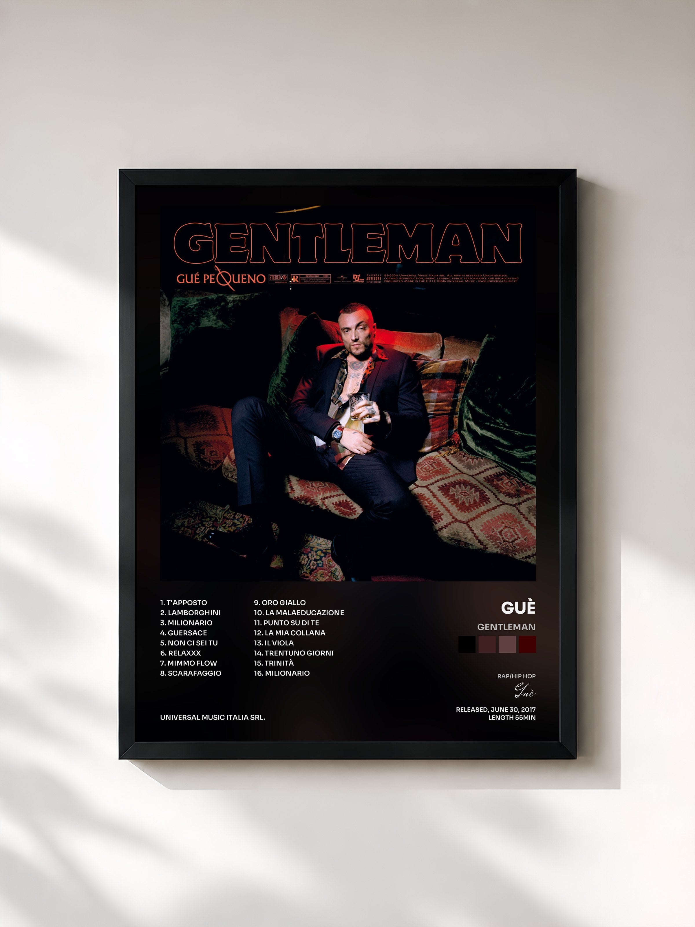 #noir Tableau de l'album Gentleman de Guè, cadre noir, imprimé et encadré en France
