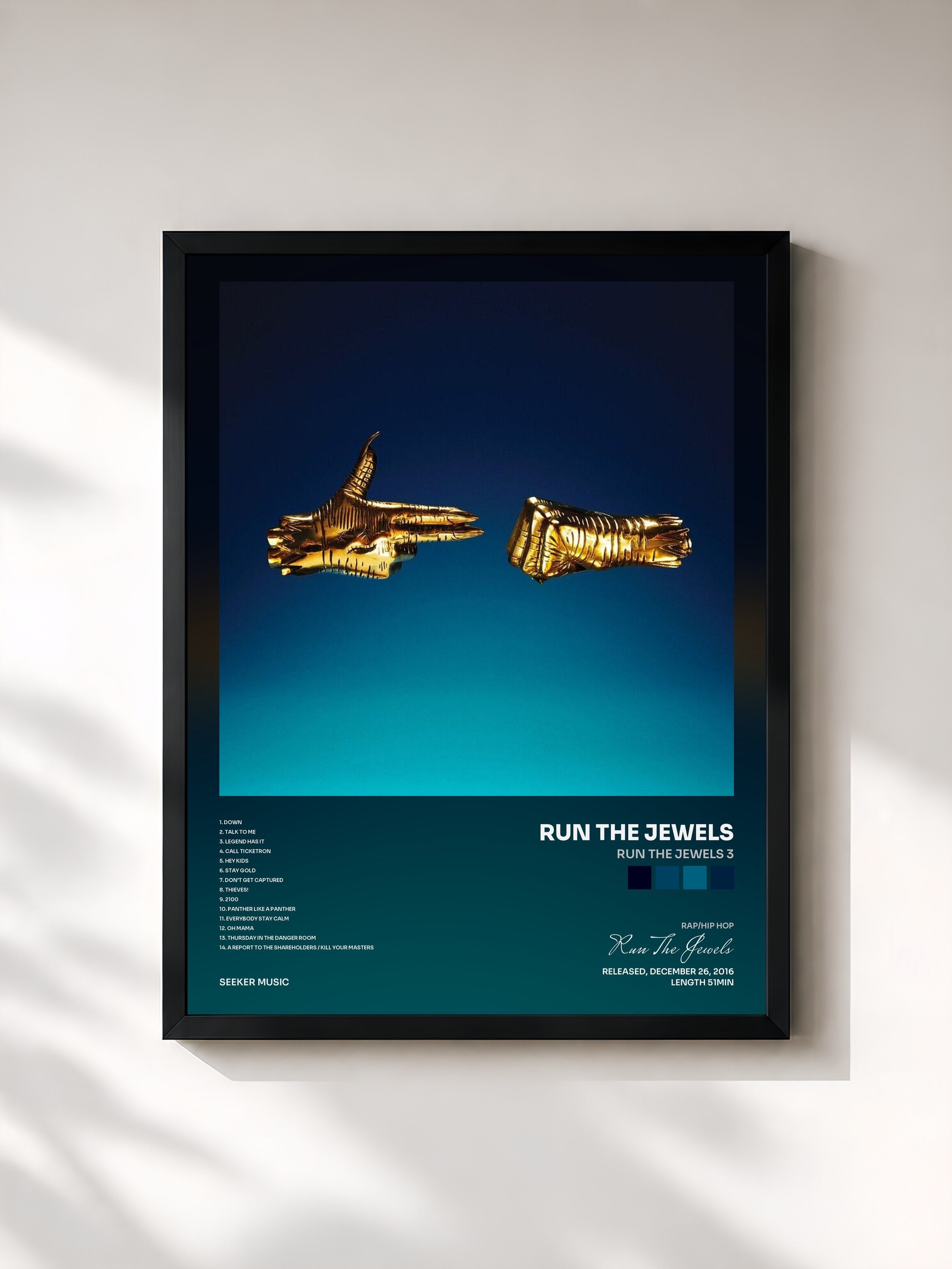 #noir Tableau de l'album Run The Jewels 3 de Run The Jewels, cadre noir, imprimé et encadré en France