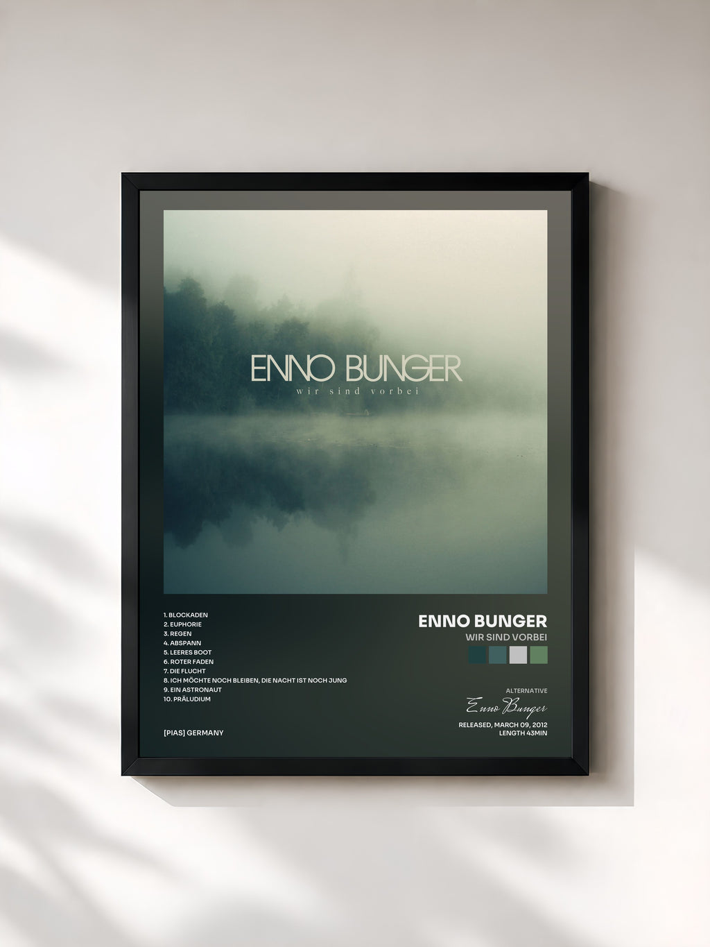 #noir Tableau de l'album Wir sind vorbei de Enno Bunger, cadre noir, imprimé et encadré en France