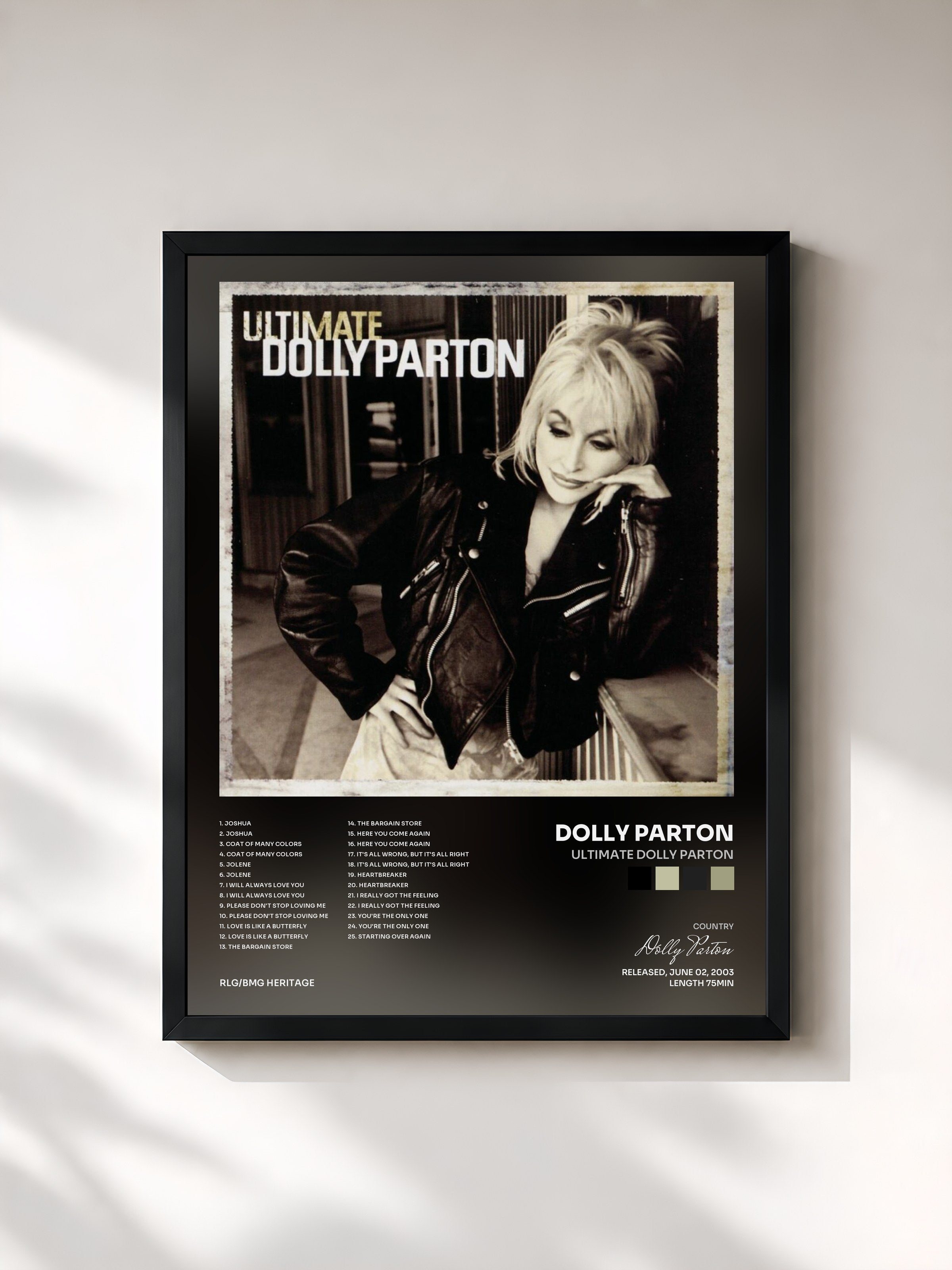 #noir Tableau de l'album Ultimate Dolly Parton de Dolly Parton, cadre noir, imprimé et encadré en France