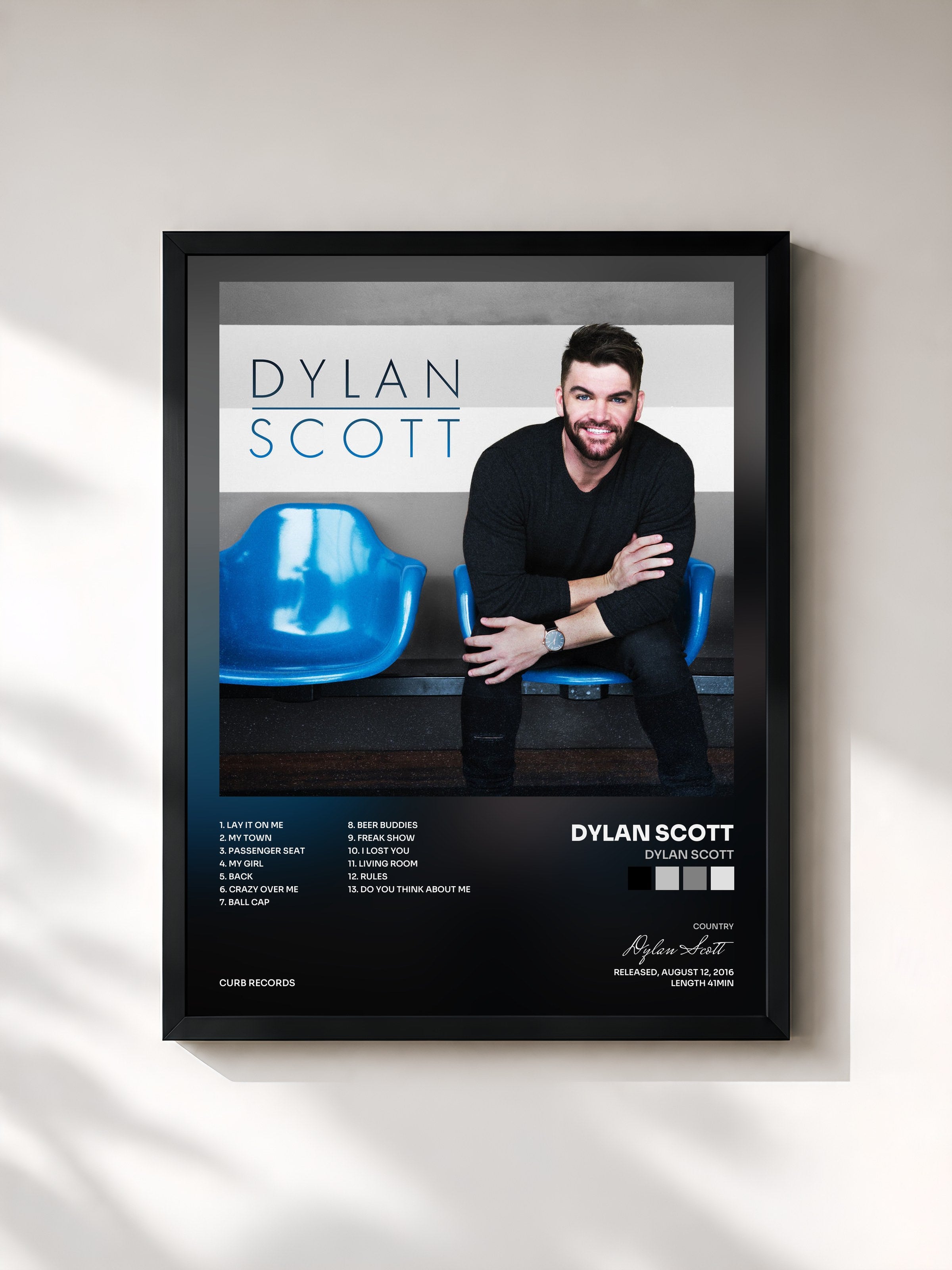 #noir Tableau de l'album Dylan Scott de Dylan Scott, cadre noir, imprimé et encadré en France