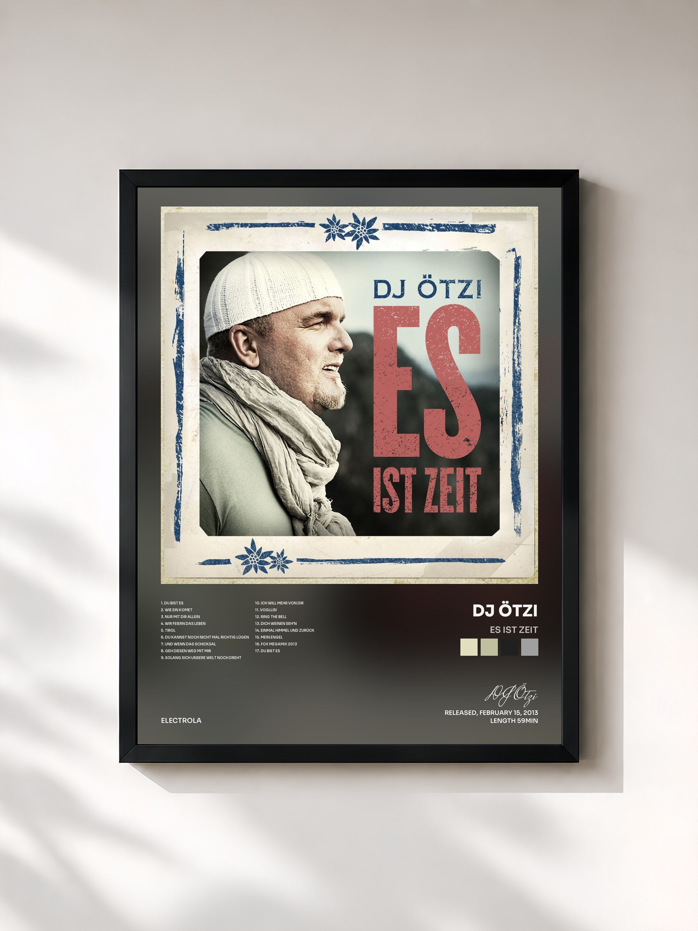 #noir Tableau de l'album Es ist Zeit de DJ Ötzi, cadre noir, imprimé et encadré en France