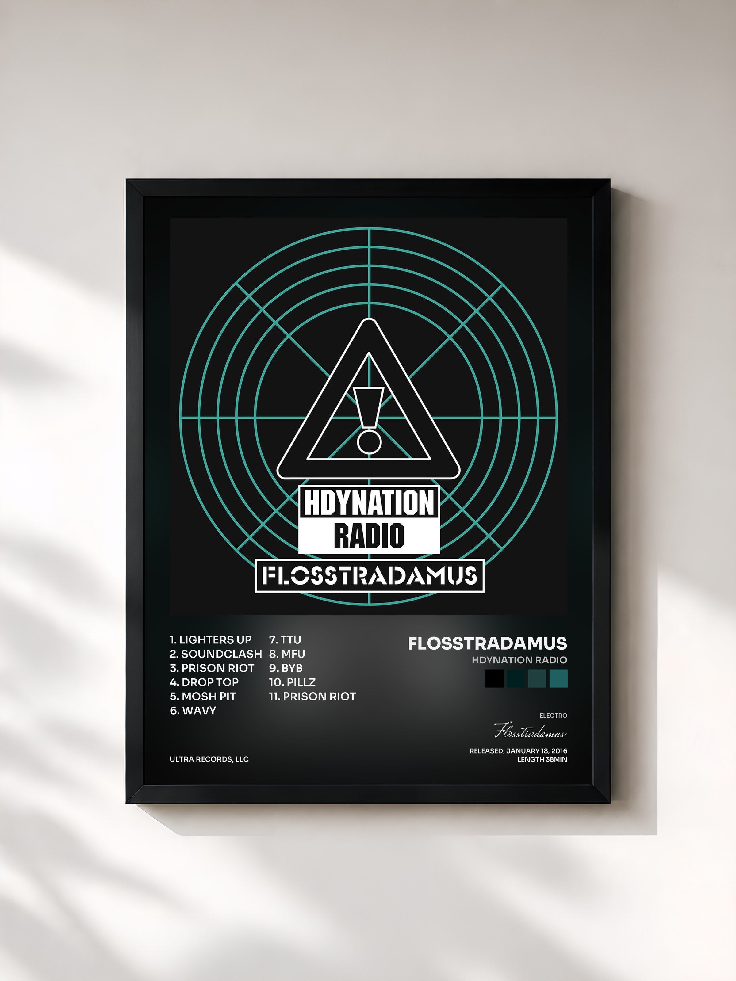 #noir Tableau de l'album HDYNATION RADIO de Flosstradamus, cadre noir, imprimé et encadré en France